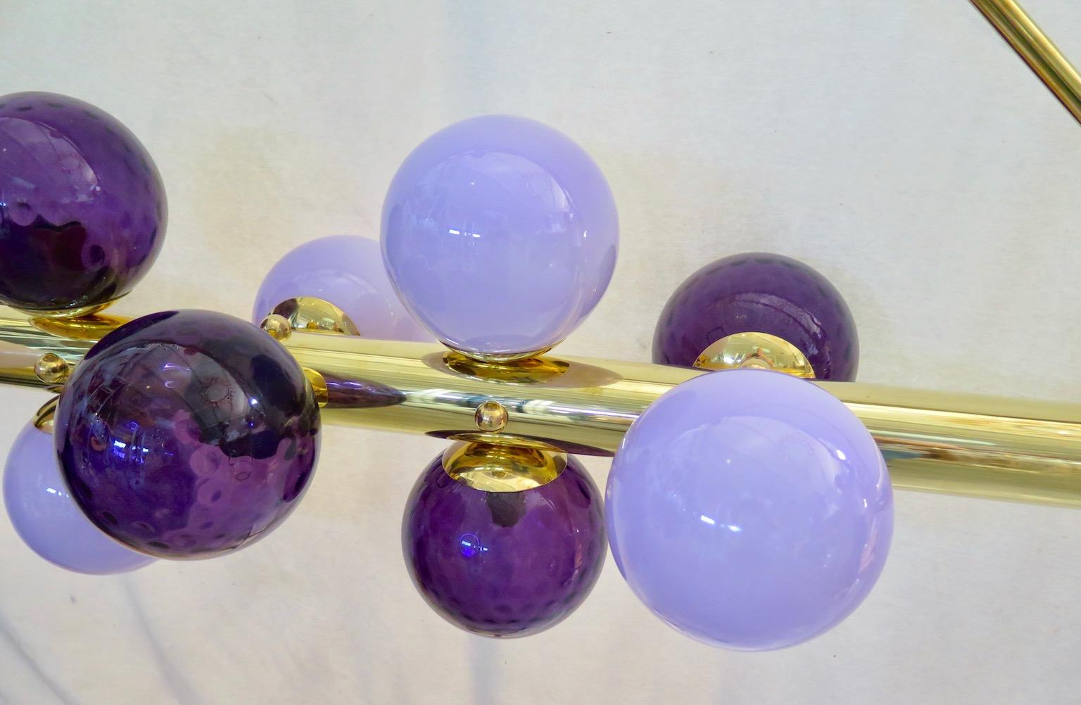 Murano Violet Glass and Brass Midcentury Italian Chandelier and Pendant, 2000 For Sale 1
