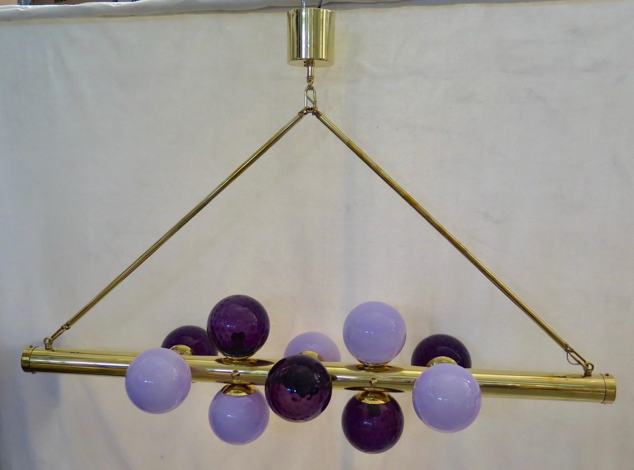 Murano Violet Glass and Brass Midcentury Italian Chandelier and Pendant, 2000 For Sale 2