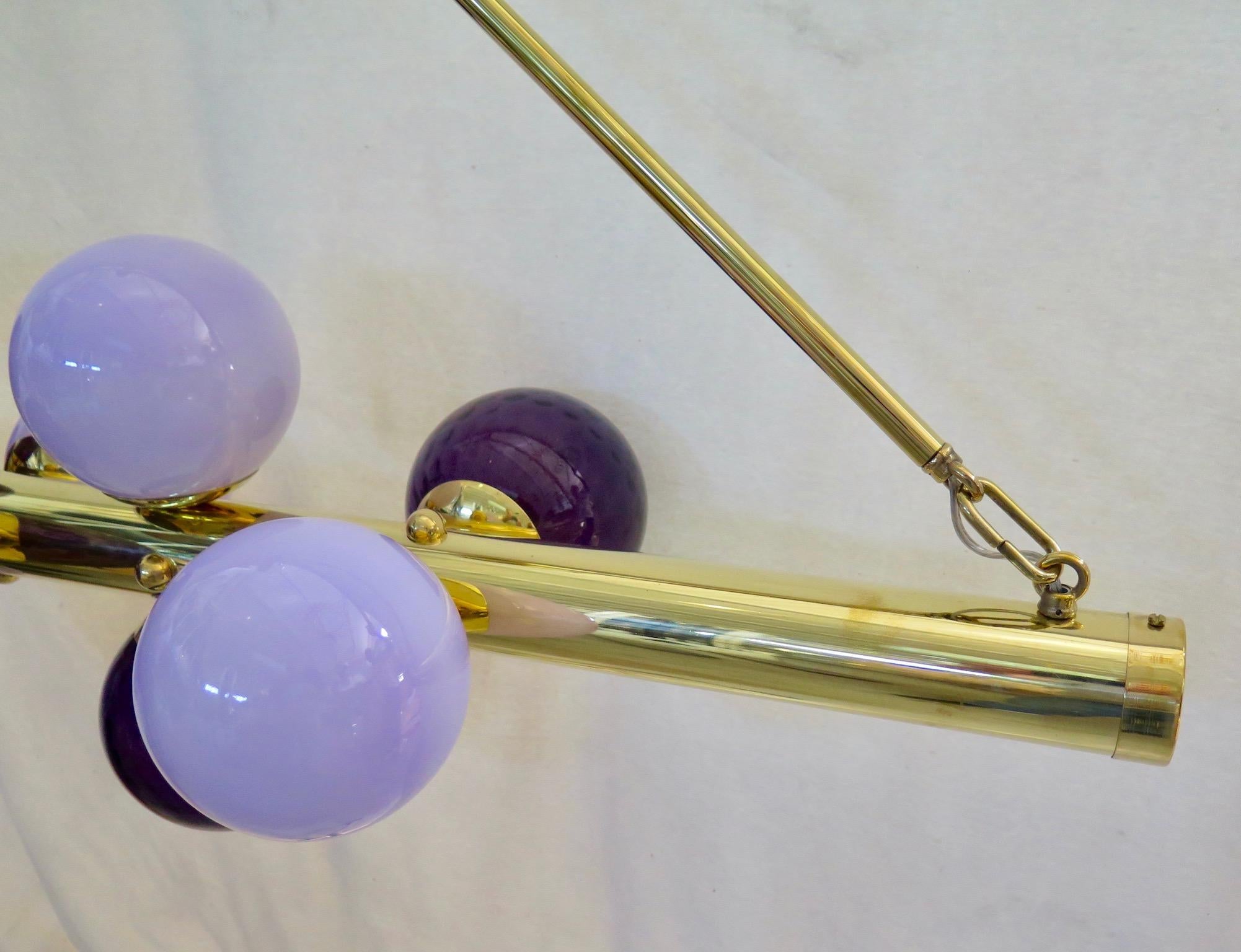 Murano Violet Glass and Brass Midcentury Italian Chandelier and Pendant, 2000 For Sale 3