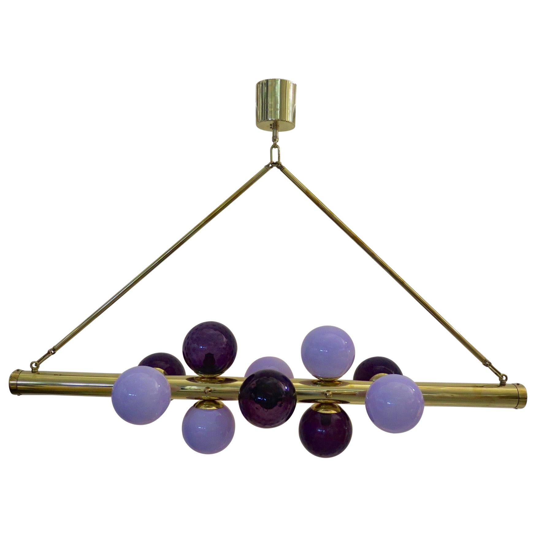 Murano Violet Glass and Brass Midcentury Italian Chandelier and Pendant, 2000 For Sale