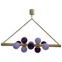 Lustre et pendentif italien du milieu du siècle dernier en verre violet de Murano et laiton, 2000