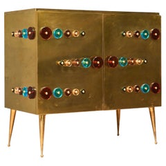 Murano Glass and Brass Mid-Century Sideboard, 2000