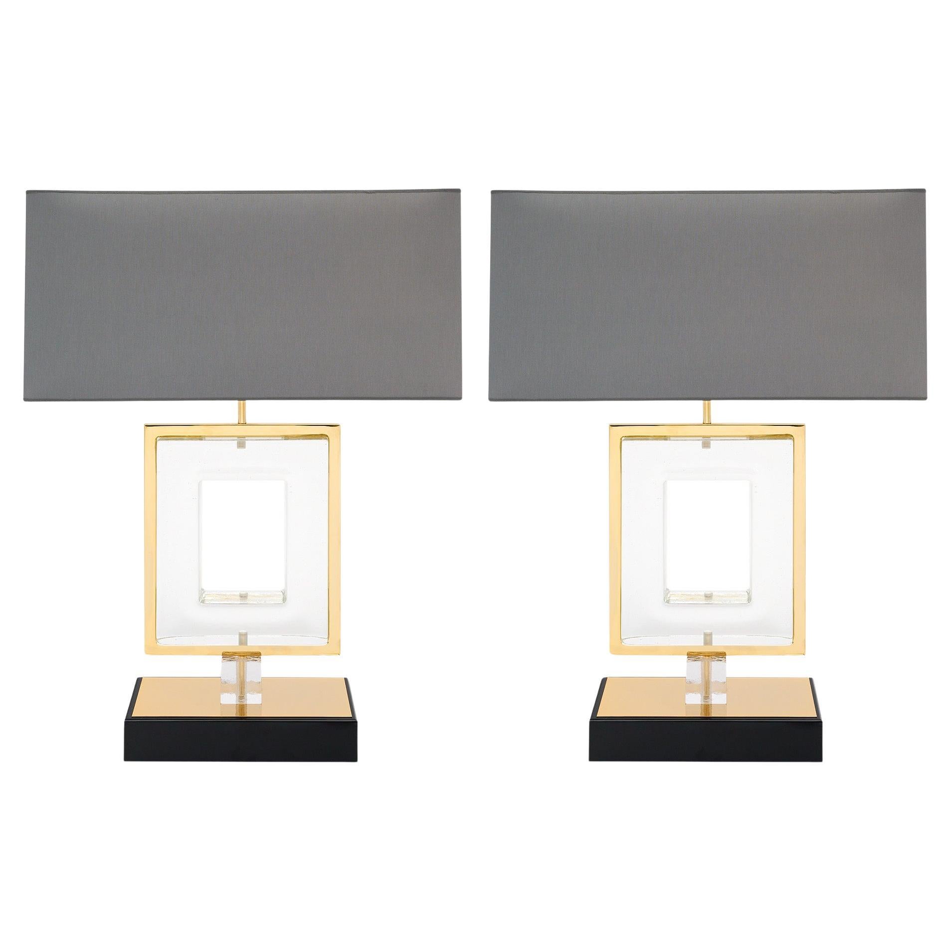 Murano Glass and Brass Modernist Lamps