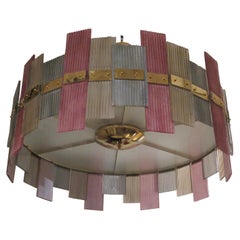 Retro Murano Glass and Brass Multi Color Midcentury Chandelier and Pendant, 1970