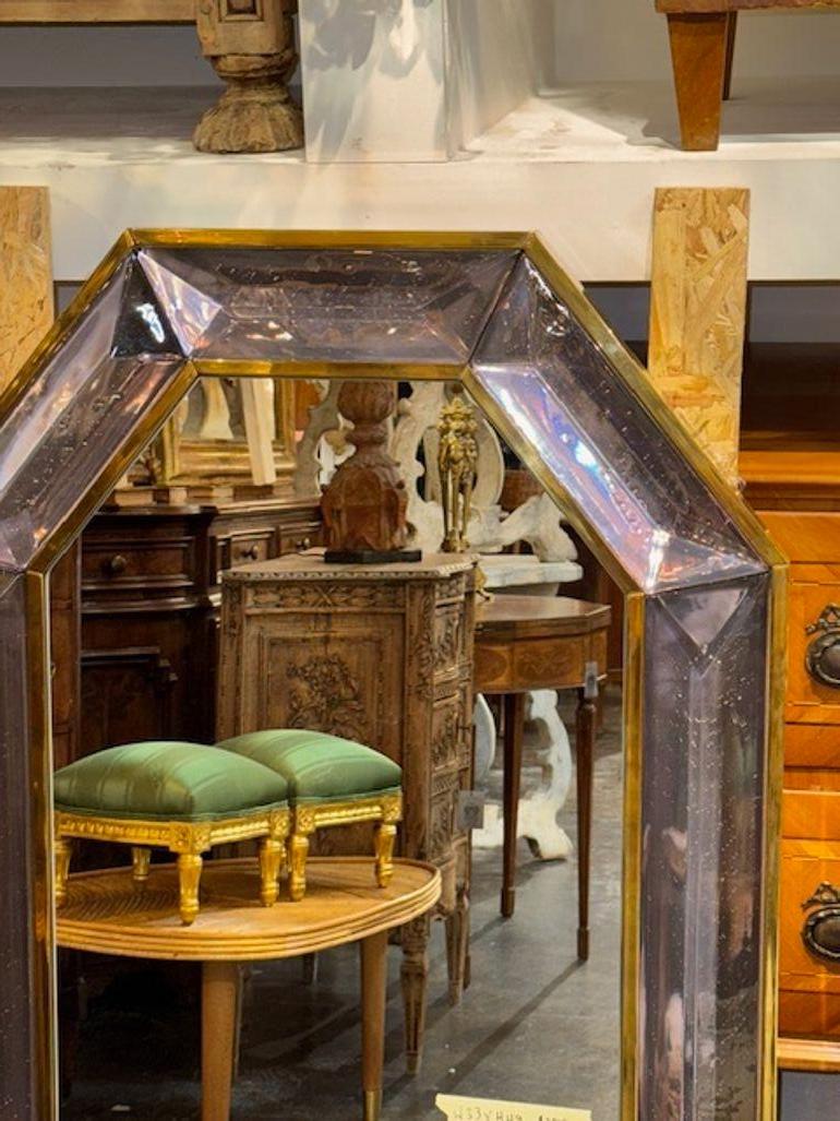 Miroir octogonal en verre de Murano et laiton, lavande Bon état - En vente à Dallas, TX