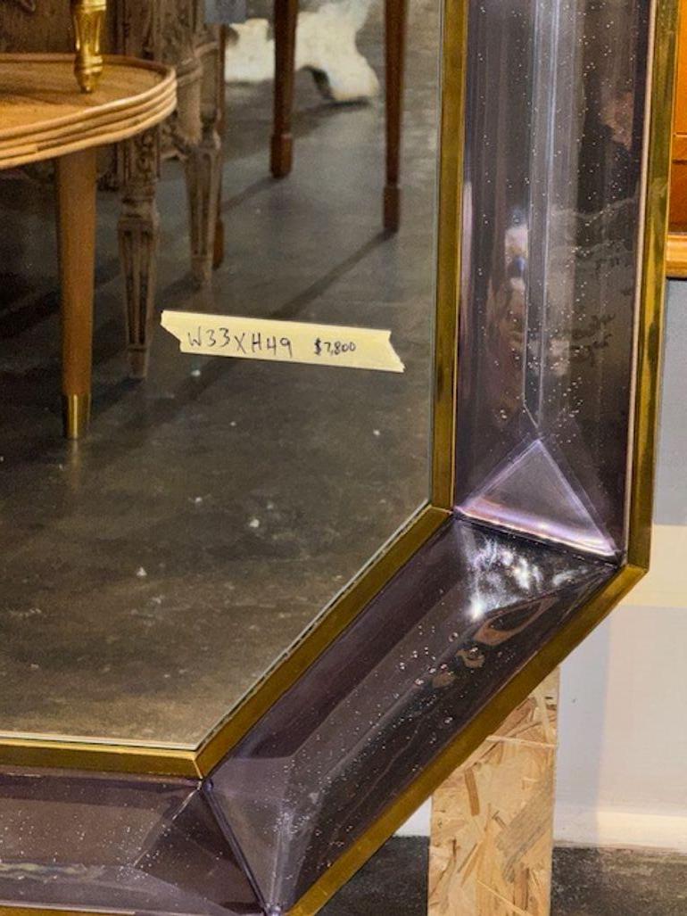 XXIe siècle et contemporain Miroir octogonal en verre de Murano et laiton, lavande en vente