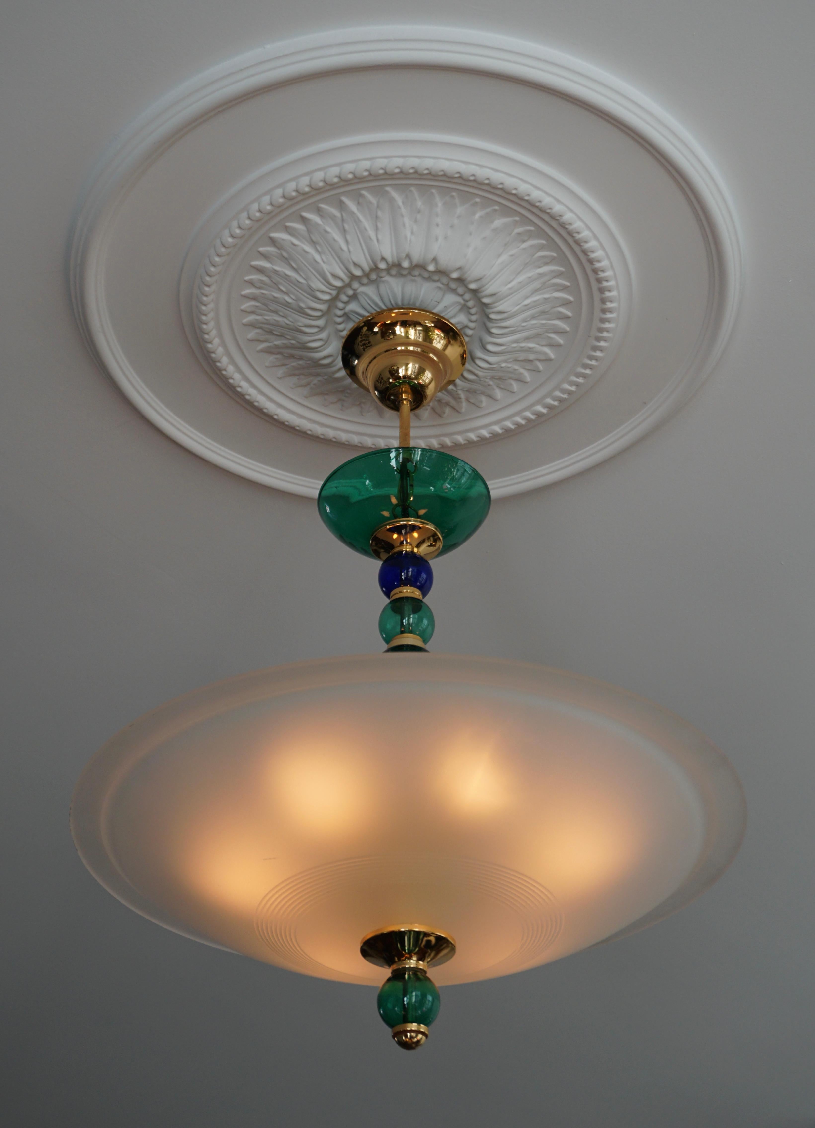 Two Murano Glass and Brass Chandeliers by F Fabbian In Good Condition For Sale In Antwerp, BE