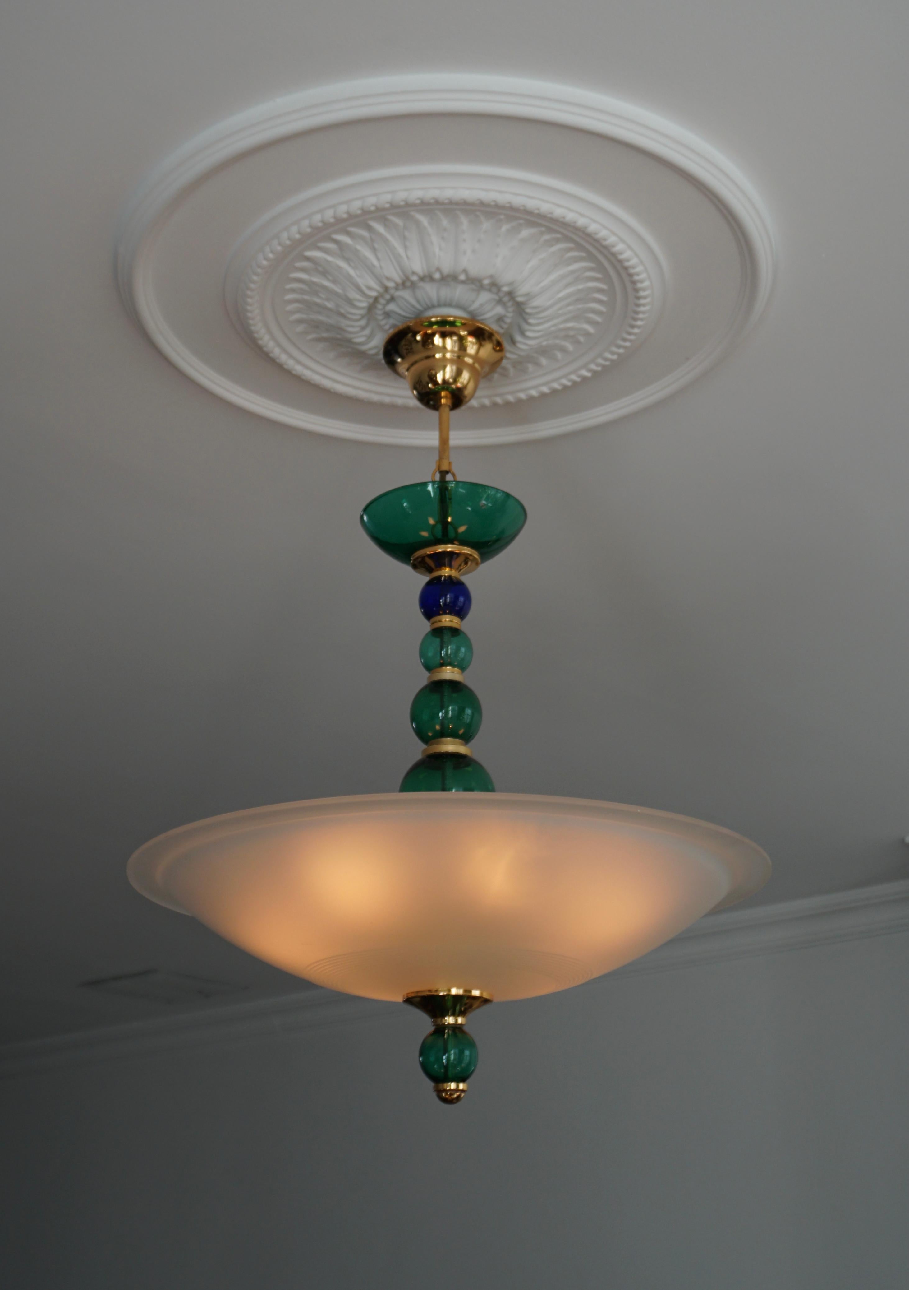 20th Century Two Murano Glass and Brass Chandeliers by F Fabbian For Sale