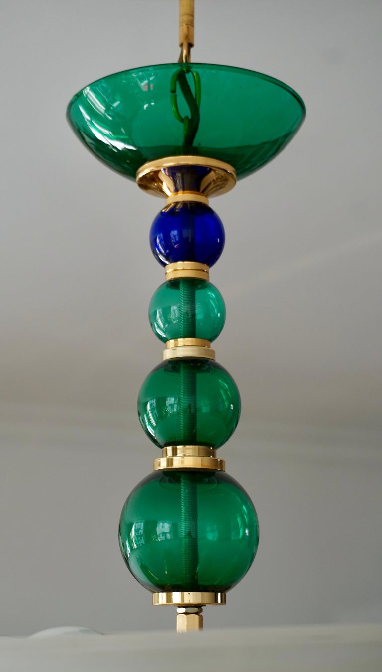 Murano Glass and Brass Pair of Pendant Ceiling Lamps For Sale 2