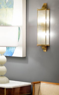 Murano Glass and Brass Pair of Wall Sconces