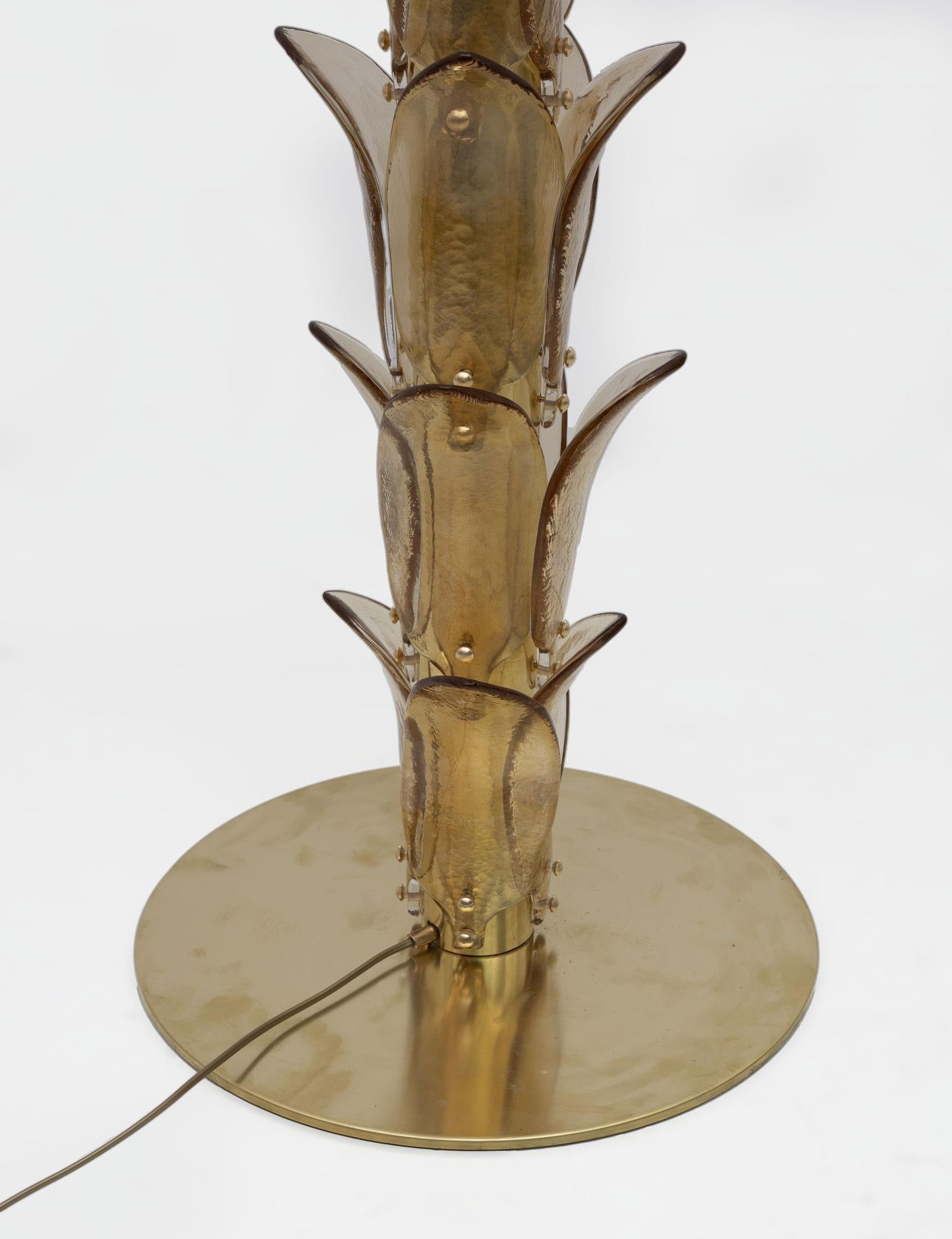Lampadaire à palmier en verre de Murano et laiton, années 1970 en vente 3