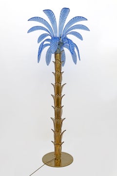 Mid-Century Modern Murano Glass and Brass Palm Tree Floor Lamp