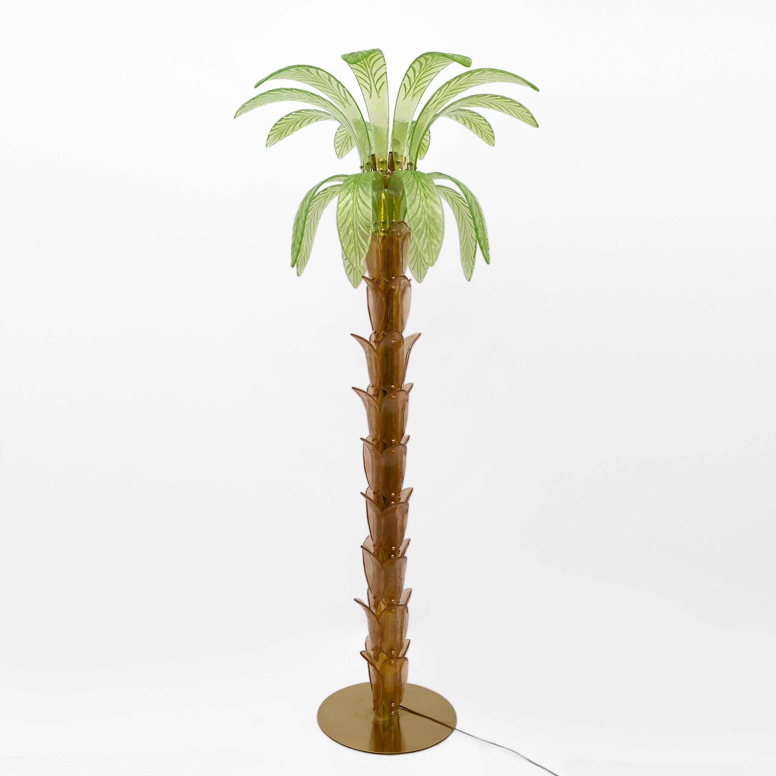 Mid-Century moderno Murano Glass and Brass Palm Tree Floor Lamp, 1970s in vendita