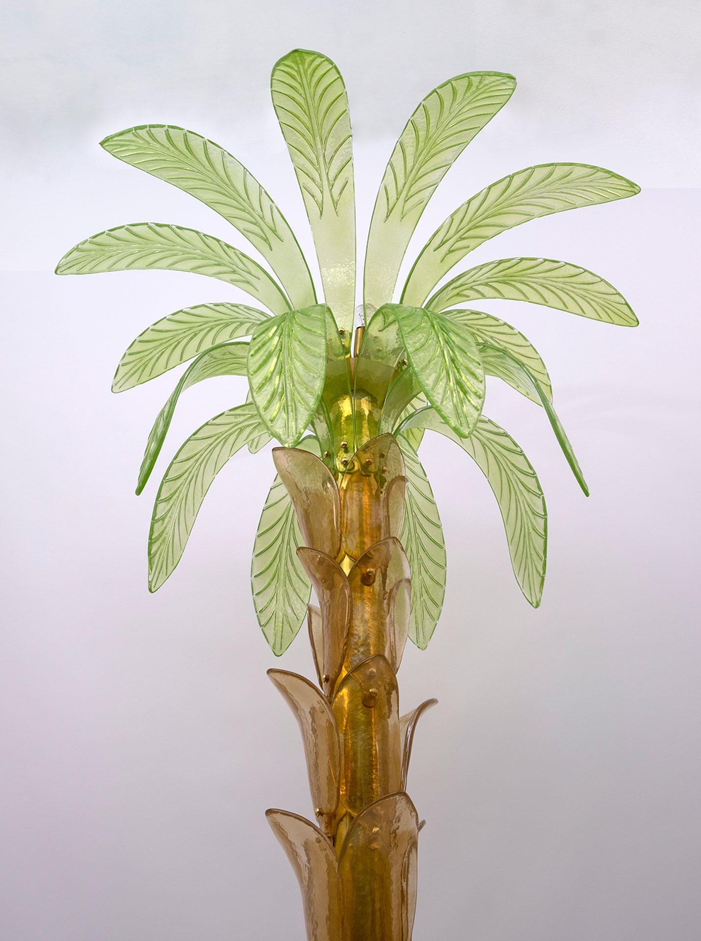 Italian Murano Glass and Brass Palm Tree Floor Lamp, 1970s