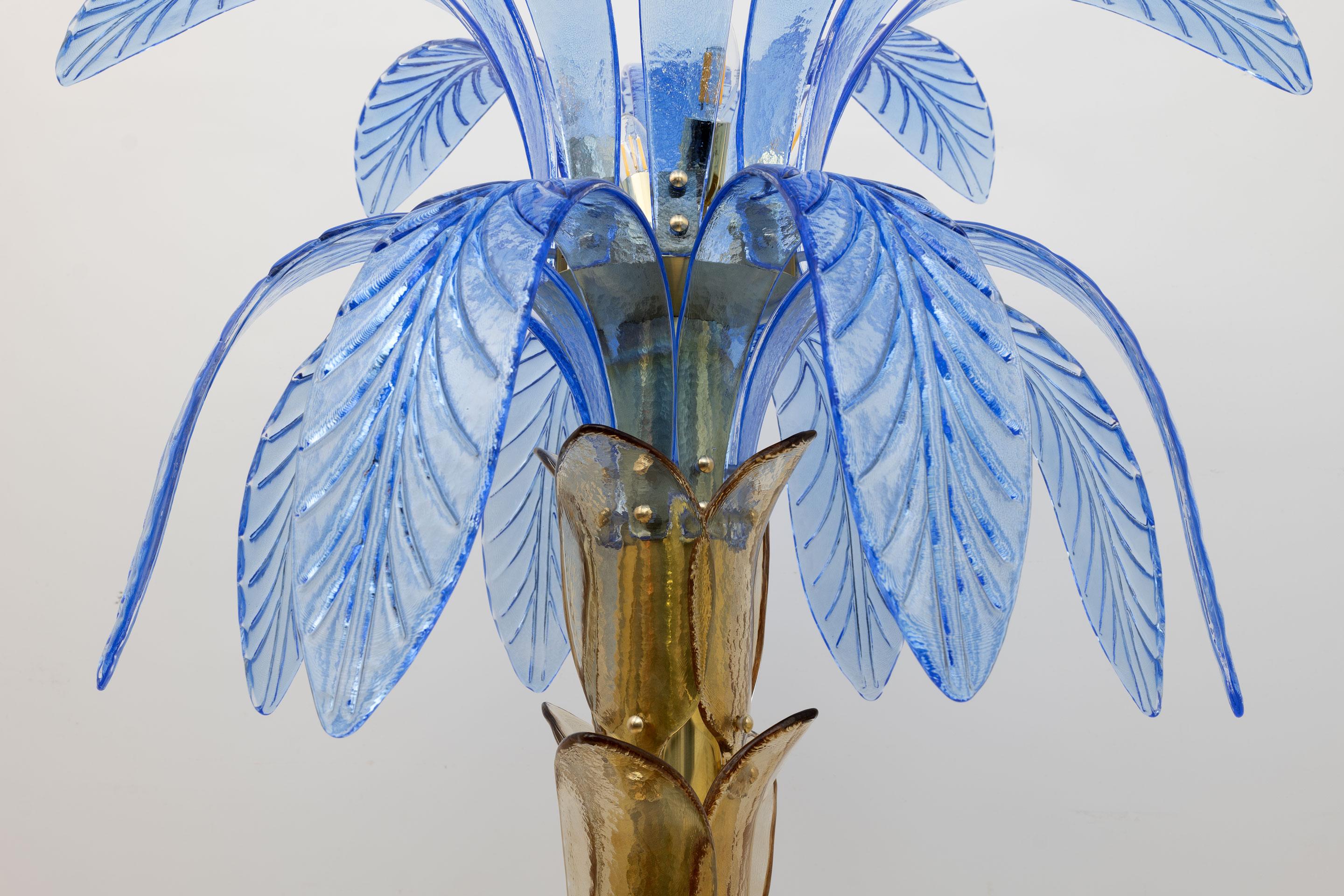 Italian Murano Glass and Brass Palm Tree Floor Lamp, 1970s For Sale
