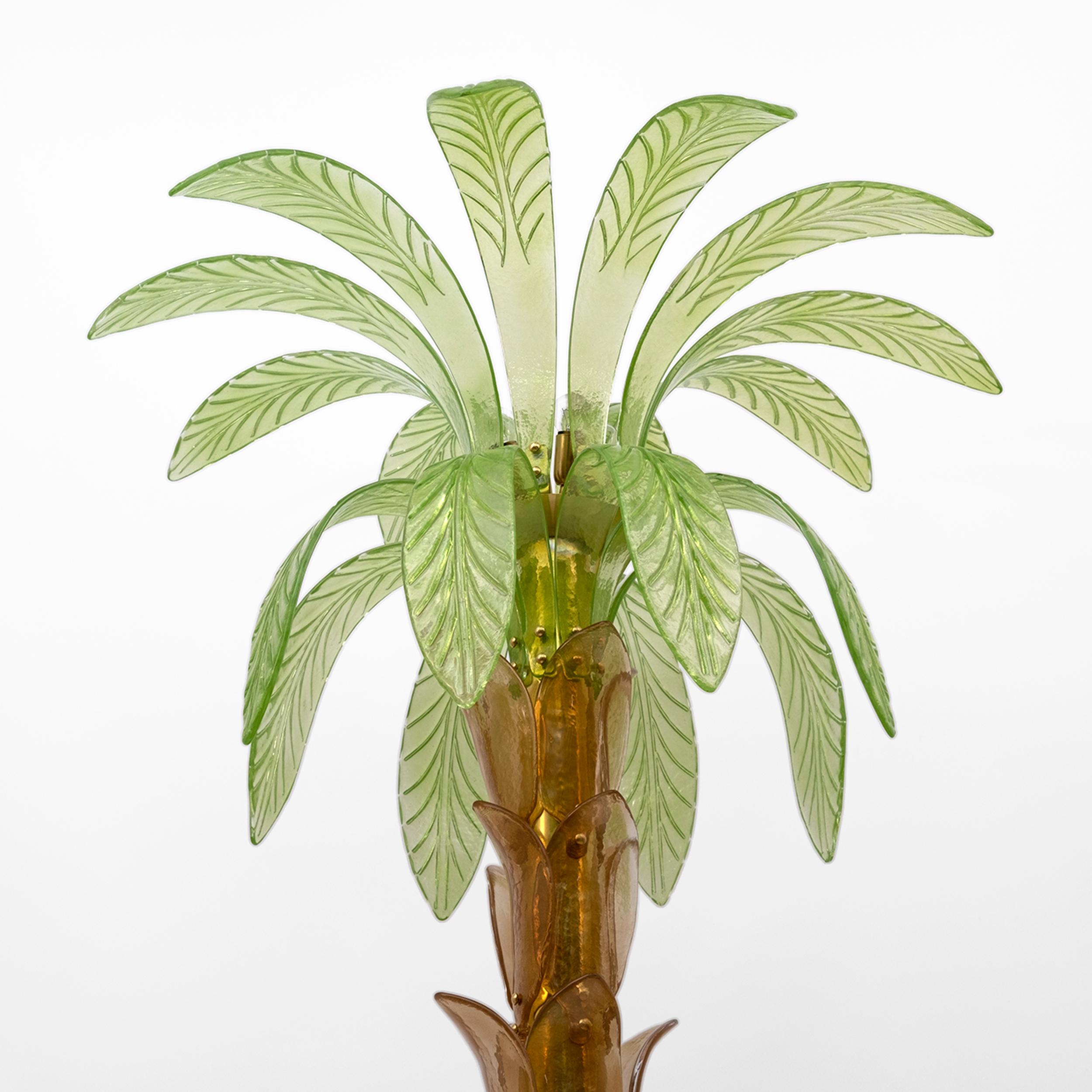 Ottone Murano Glass and Brass Palm Tree Floor Lamp, 1970s in vendita