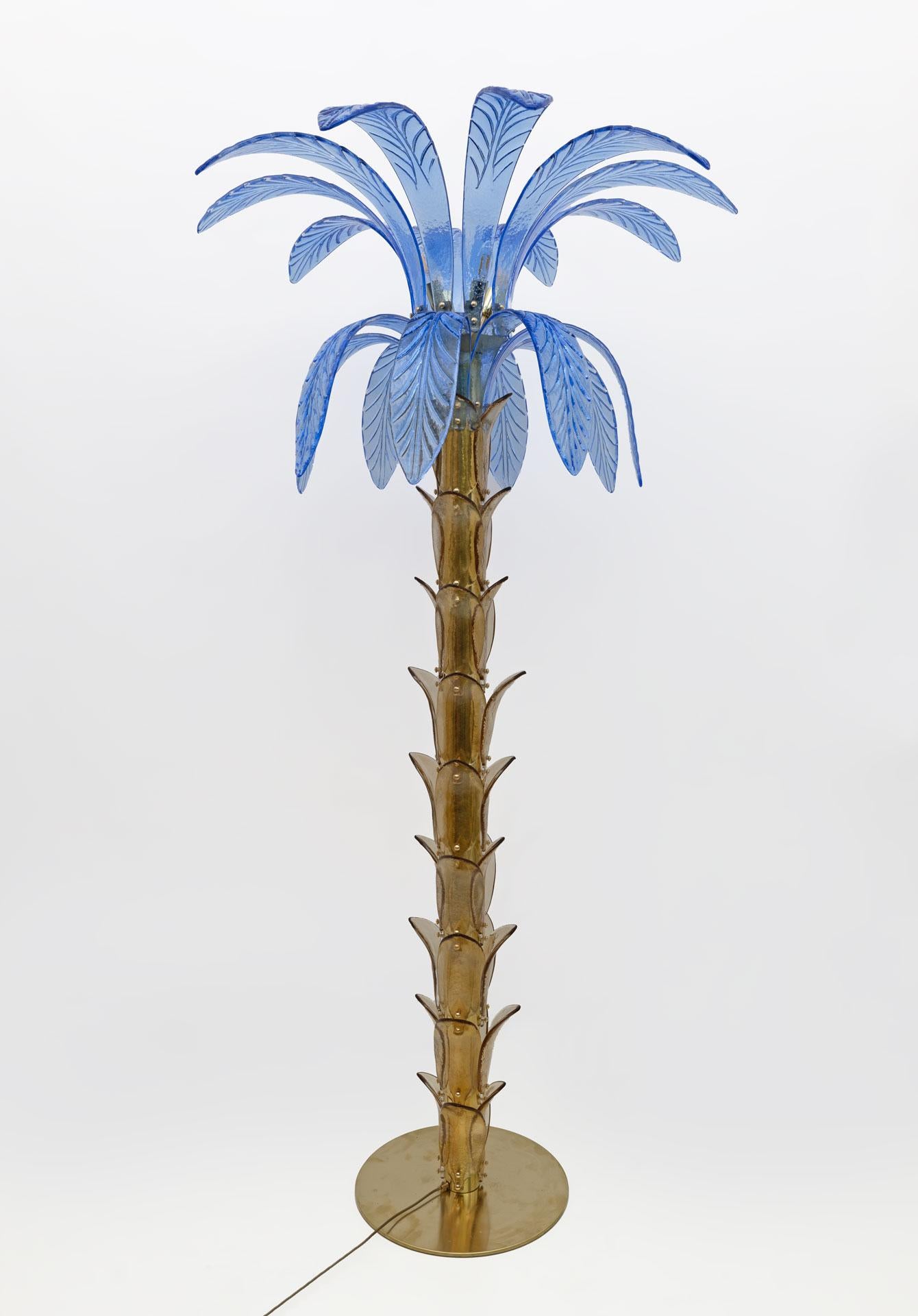 Lampadaire à palmier en verre de Murano et laiton, années 1970 en vente 1