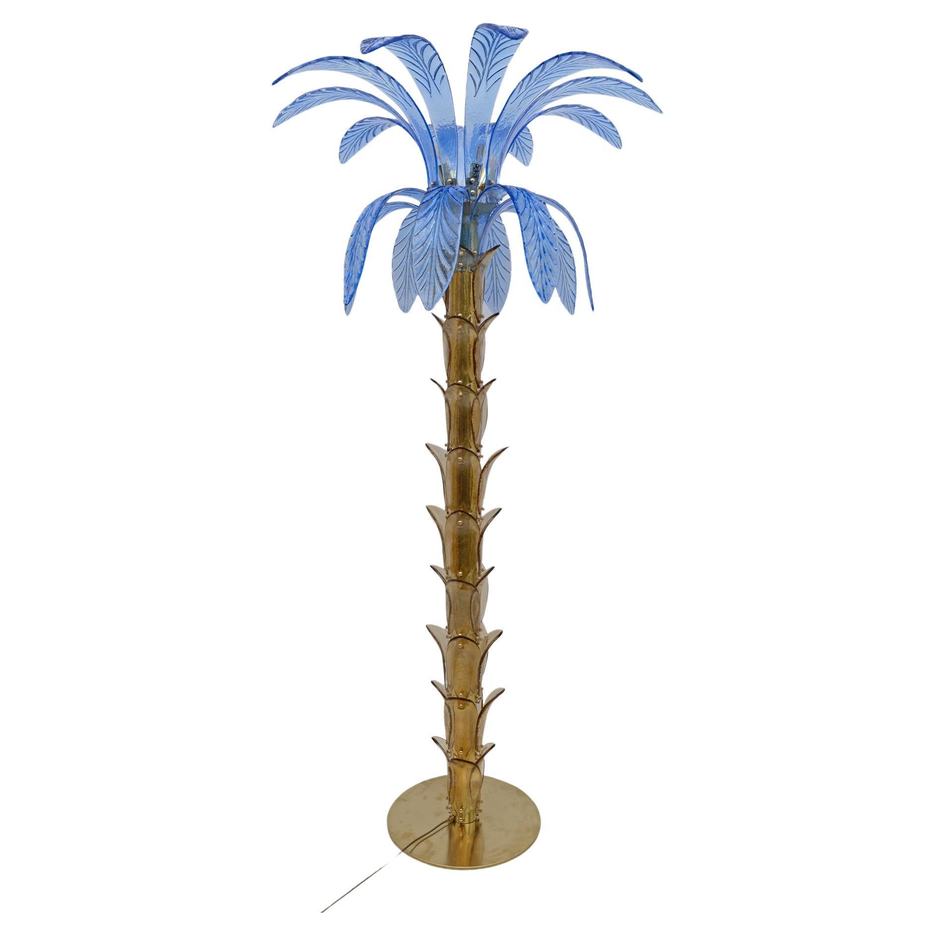 Lampadaire à palmier en verre de Murano et laiton, années 1970 en vente