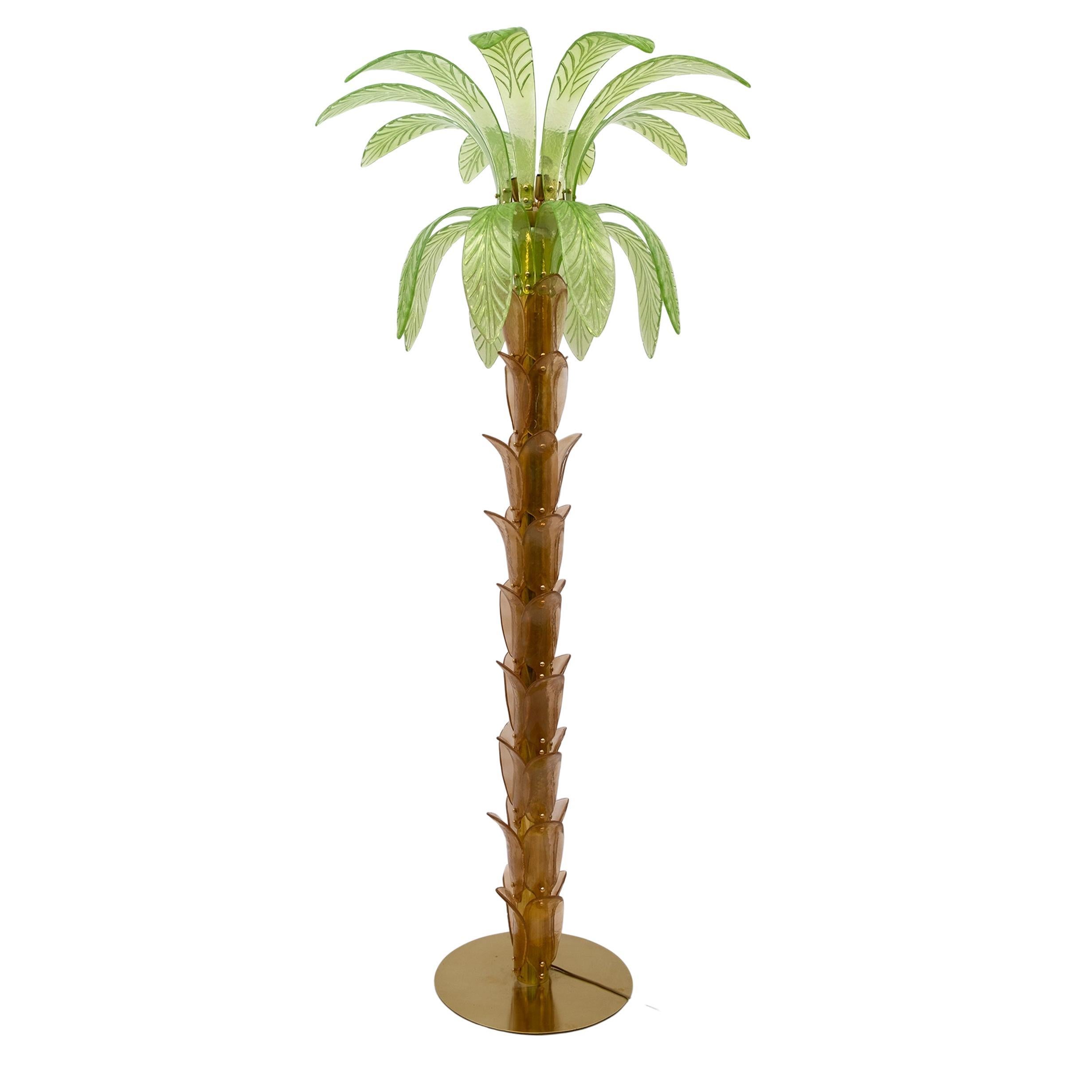 Murano Glass and Brass Palm Tree Floor Lamp, 1970s