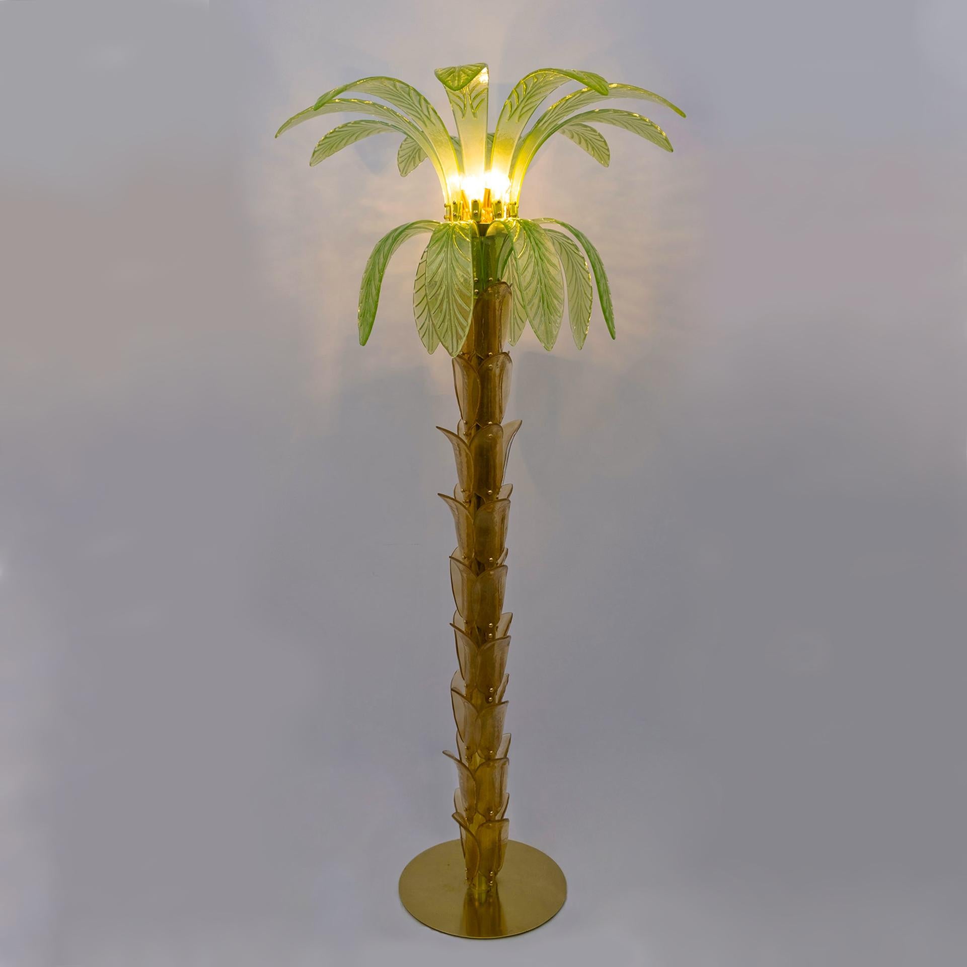 Mid-Century Modern Lampadaires de palmier en verre de Murano et laiton, 1970 en vente
