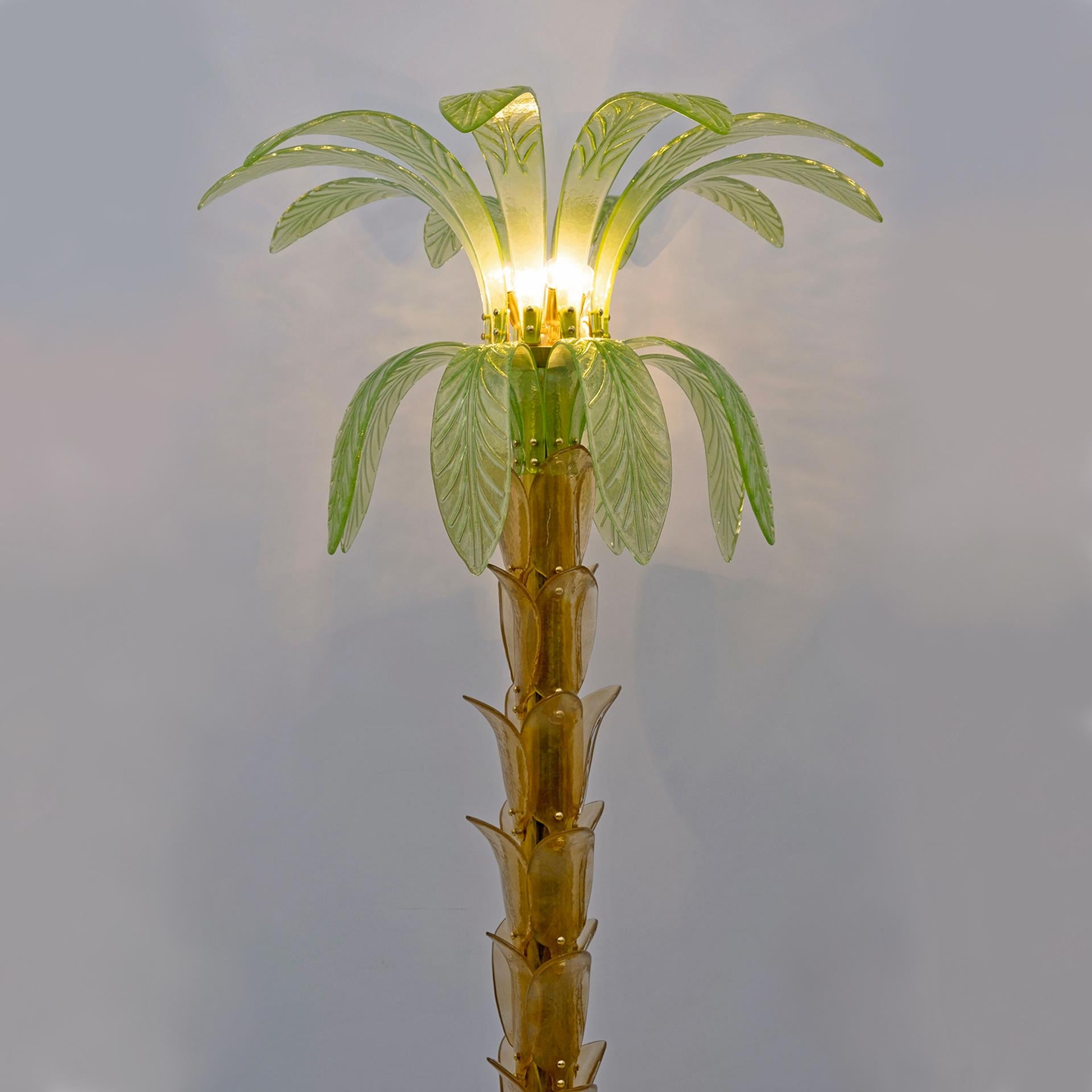 Late 20th Century Murano Glass and Brass Palm Tree Floor Lamps, 1970s For Sale