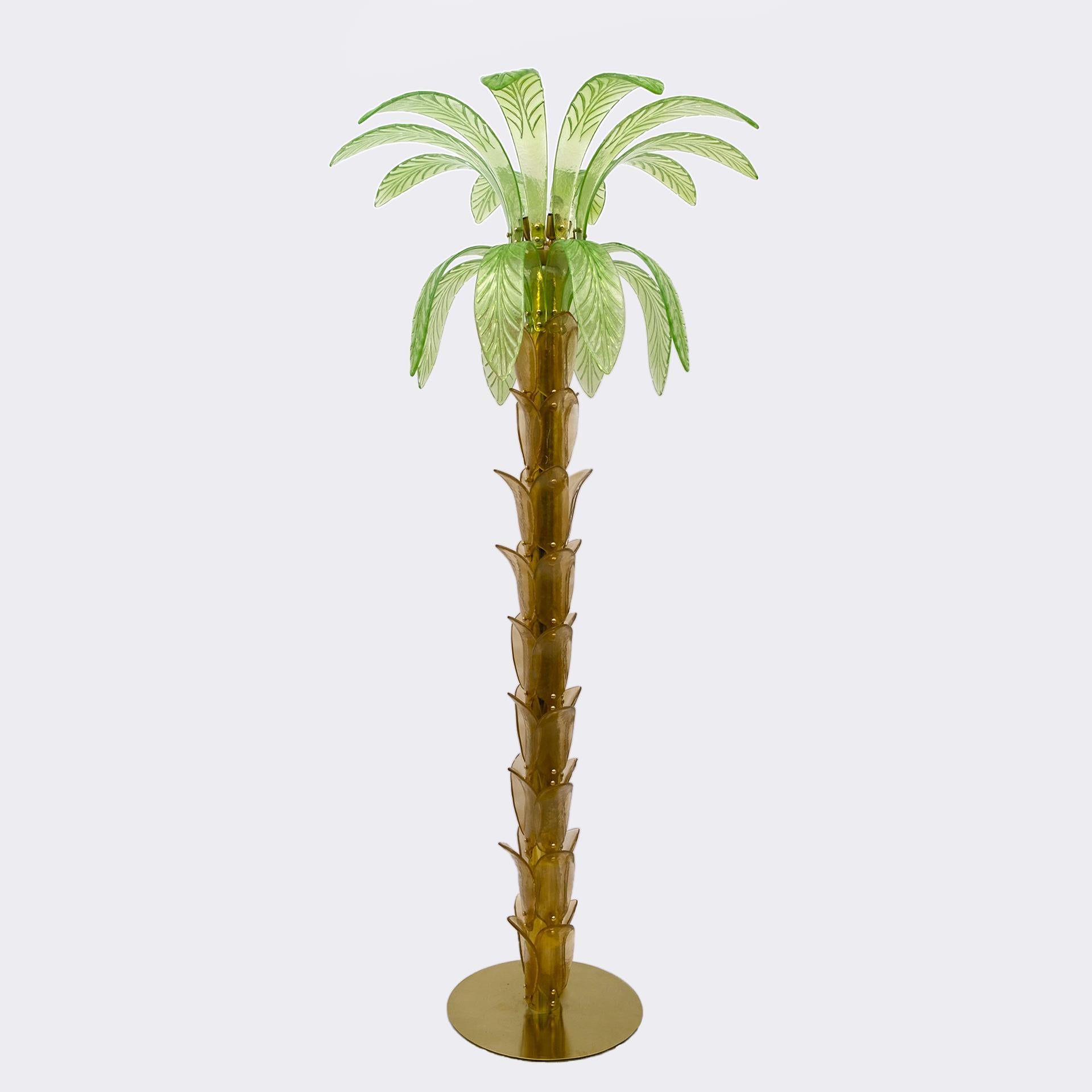 Lampadaires de palmier en verre de Murano et laiton, 1970 en vente