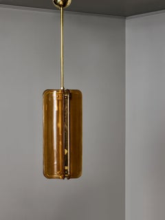 Murano Glass and Brass Pendant in Orange Colour