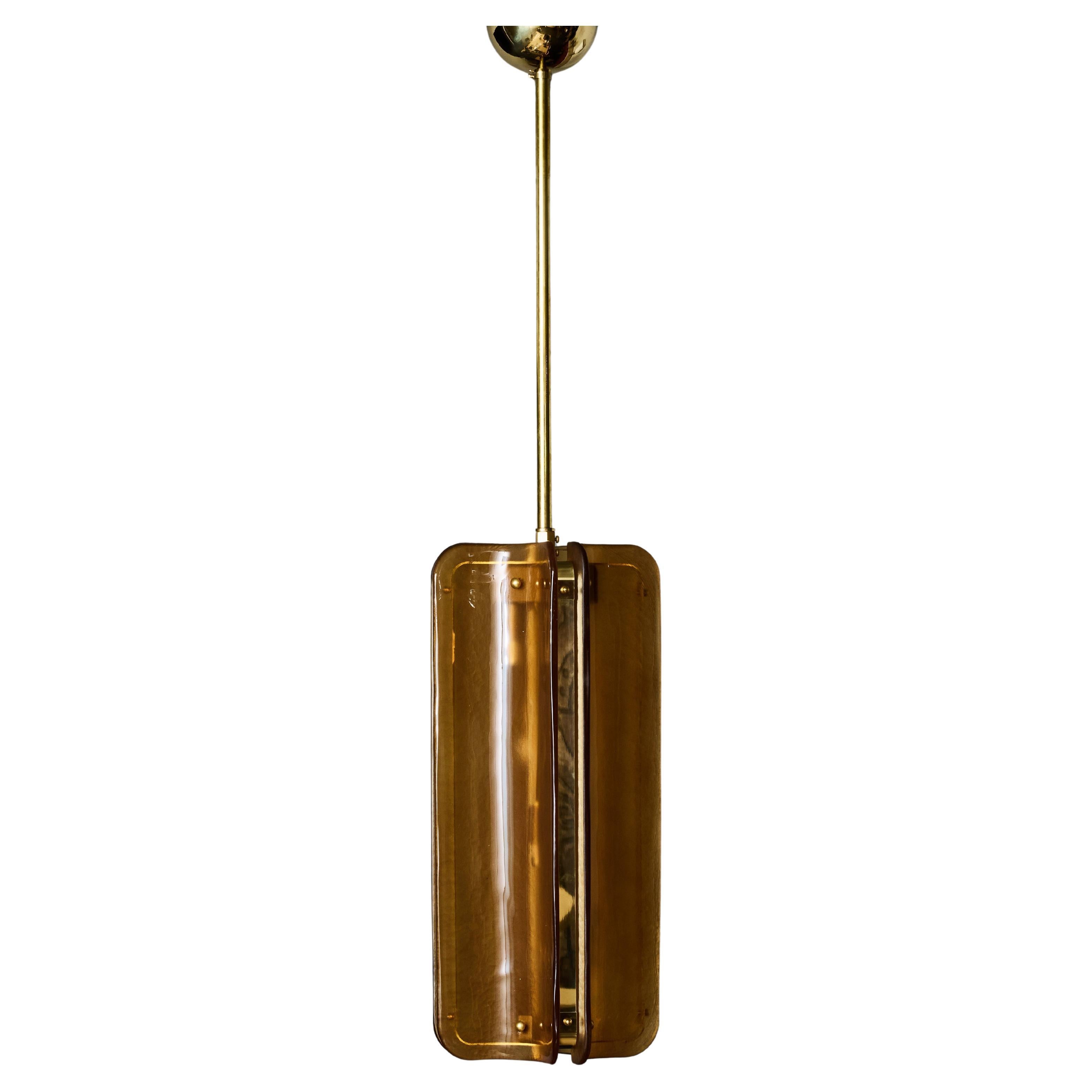 Murano Glass and Brass Pendant in Orange Colour