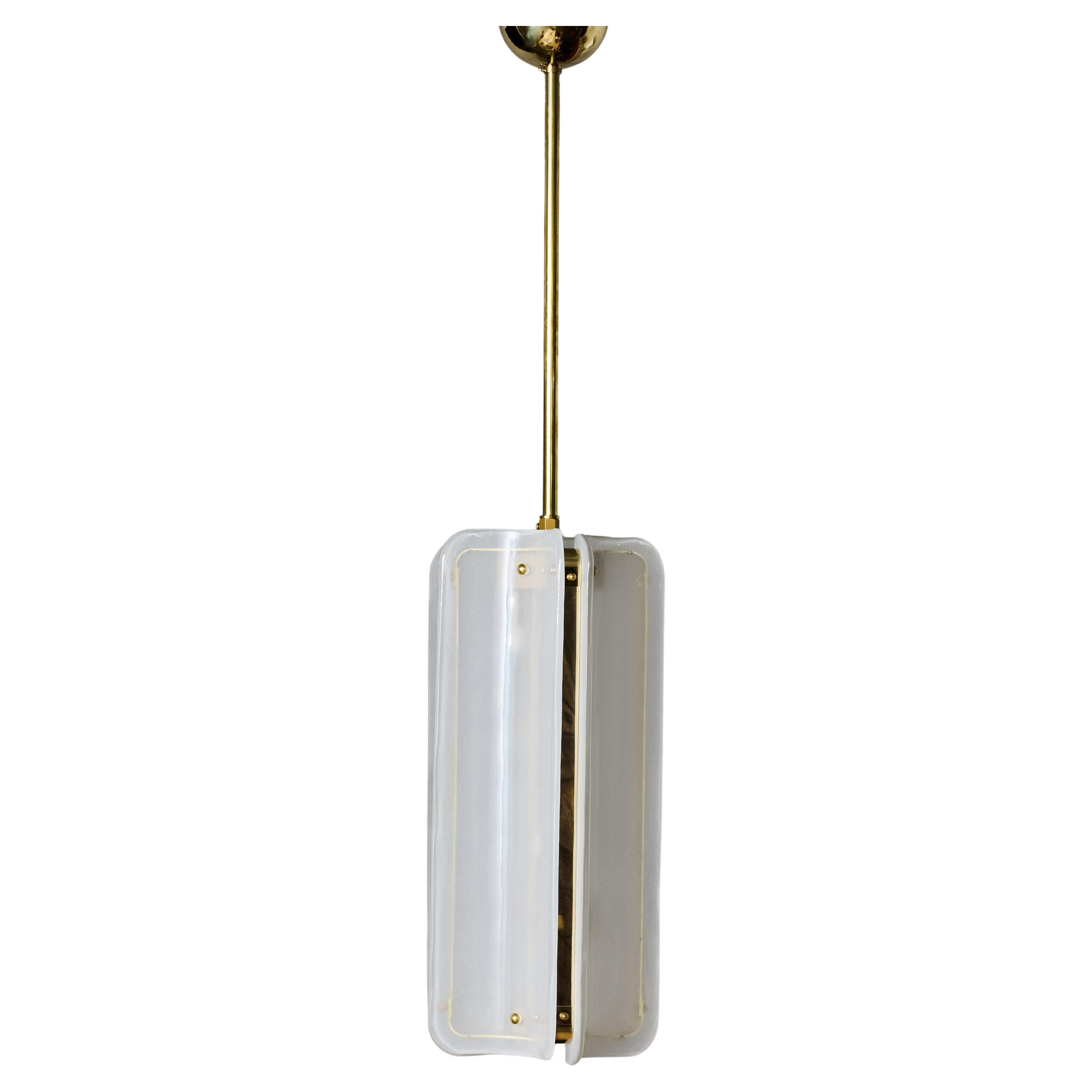 Murano Glass and Brass Pendant in White Colour