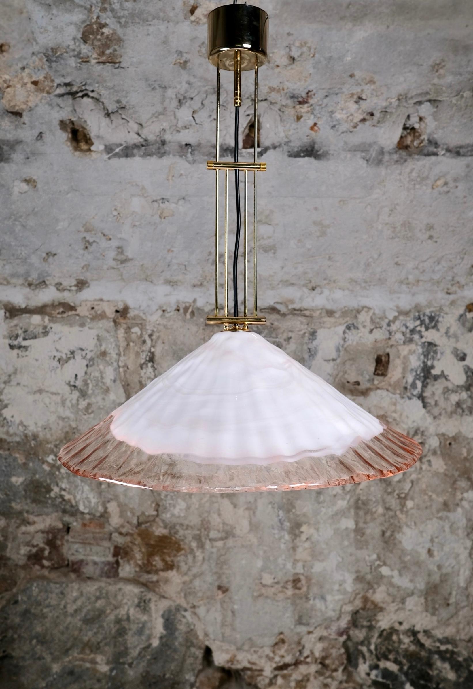 Organic Modern Murano glass and brass pendant light by La Murrina, Italy, 1970s For Sale