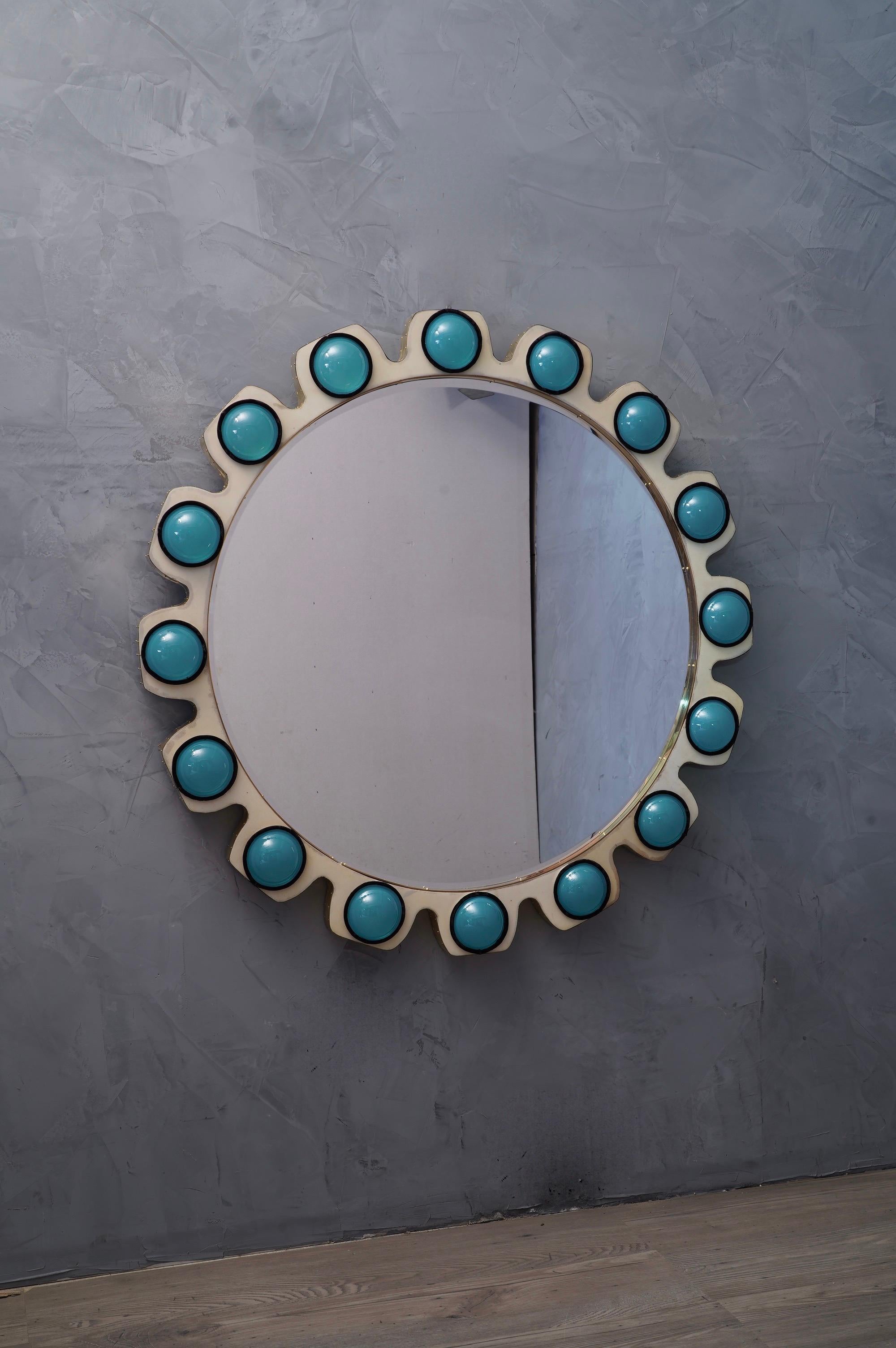 Murano Glass and Brass Round Mirrors, 1970 In Good Condition In Rome, IT