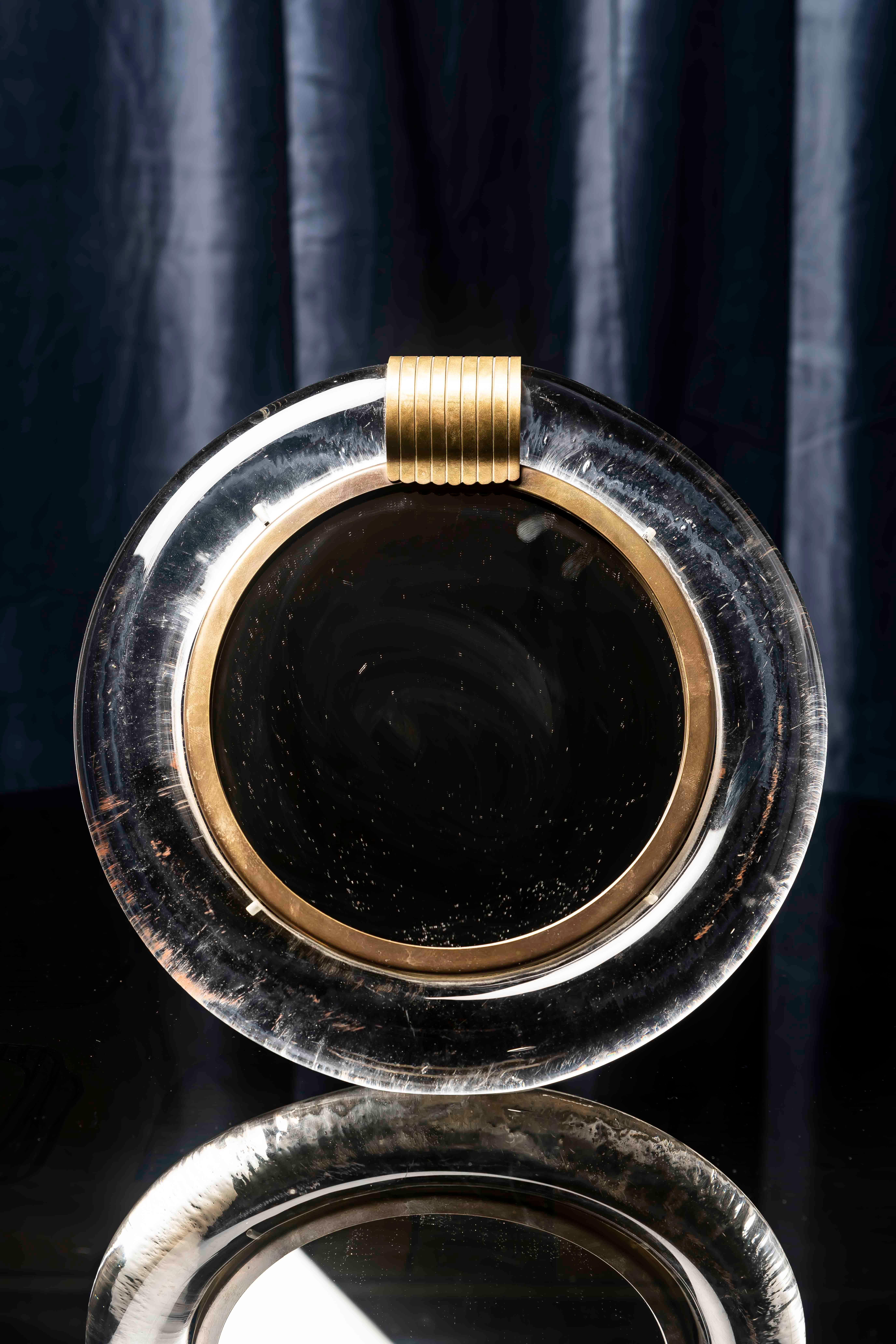 Murano Glass and Brass Round Table Mirror by Seguso Vetri d’Arte, Italy For Sale 4