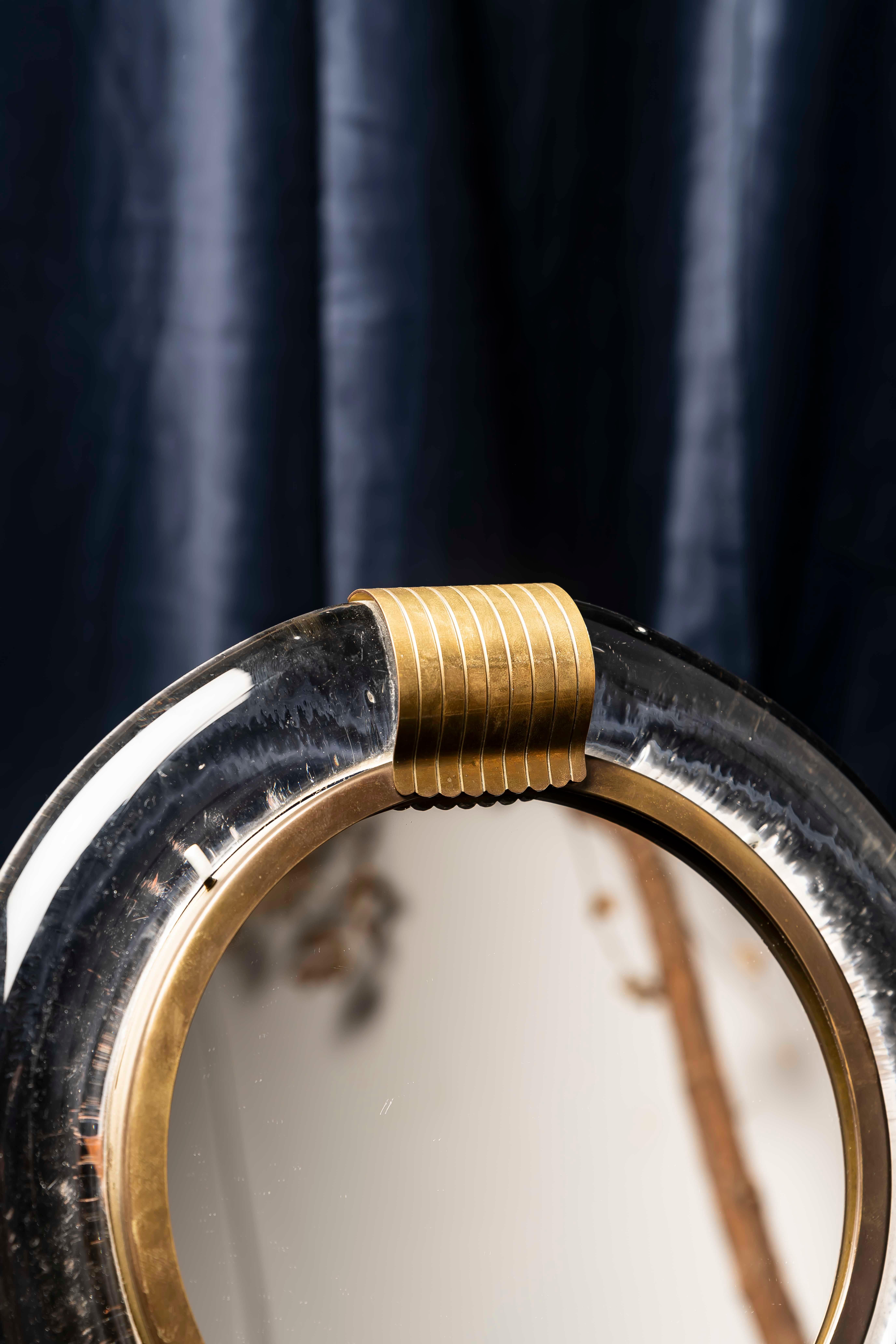 Murano Glass and Brass Round Table Mirror by Seguso Vetri d’Arte, Italy For Sale 8
