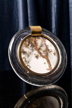 Miroir de table rond en verre de Murano et laiton par Seguso Vetri d'Arte, Italie