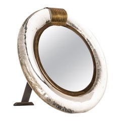 Murano Glass and Brass Round Table Mirror by Seguso Vetri d’Arte, Italy