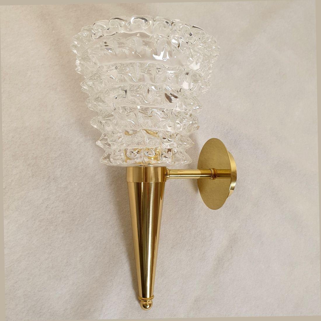 Italian Murano glass and brass sconces - a pair For Sale