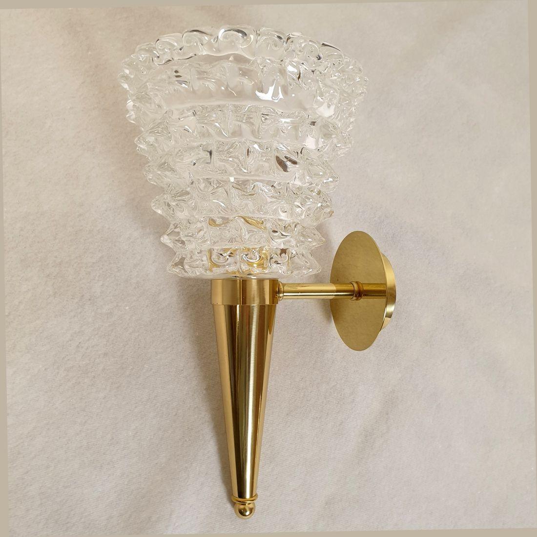 Apliques de cristal de Murano y latón - un par Italiano en venta