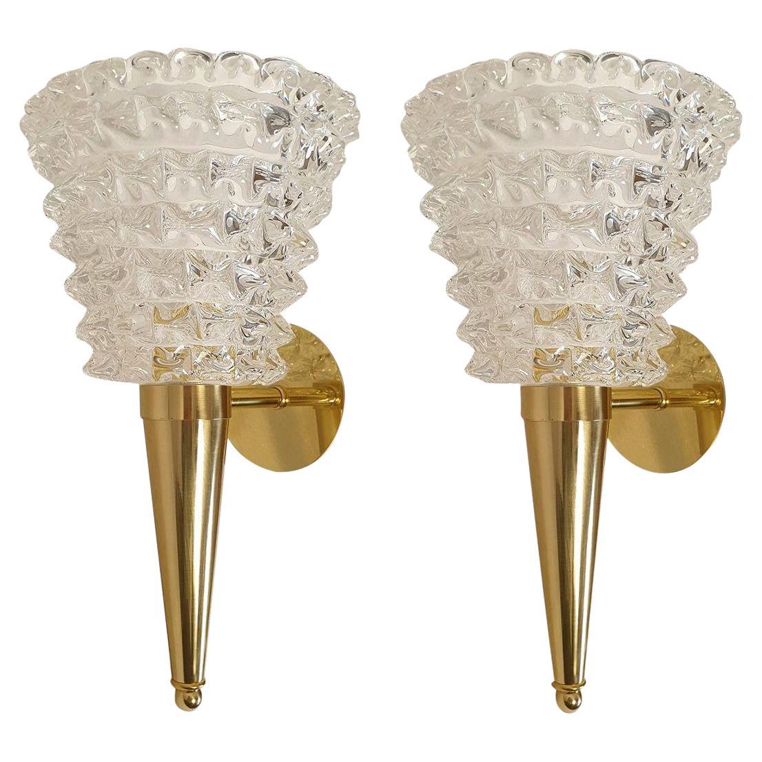 Paire d'appliques en verre de Murano et laiton