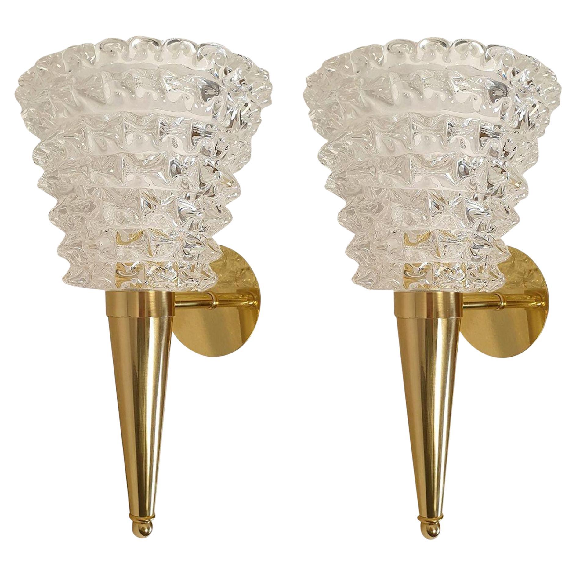 Murano glass and brass sconces - a pair