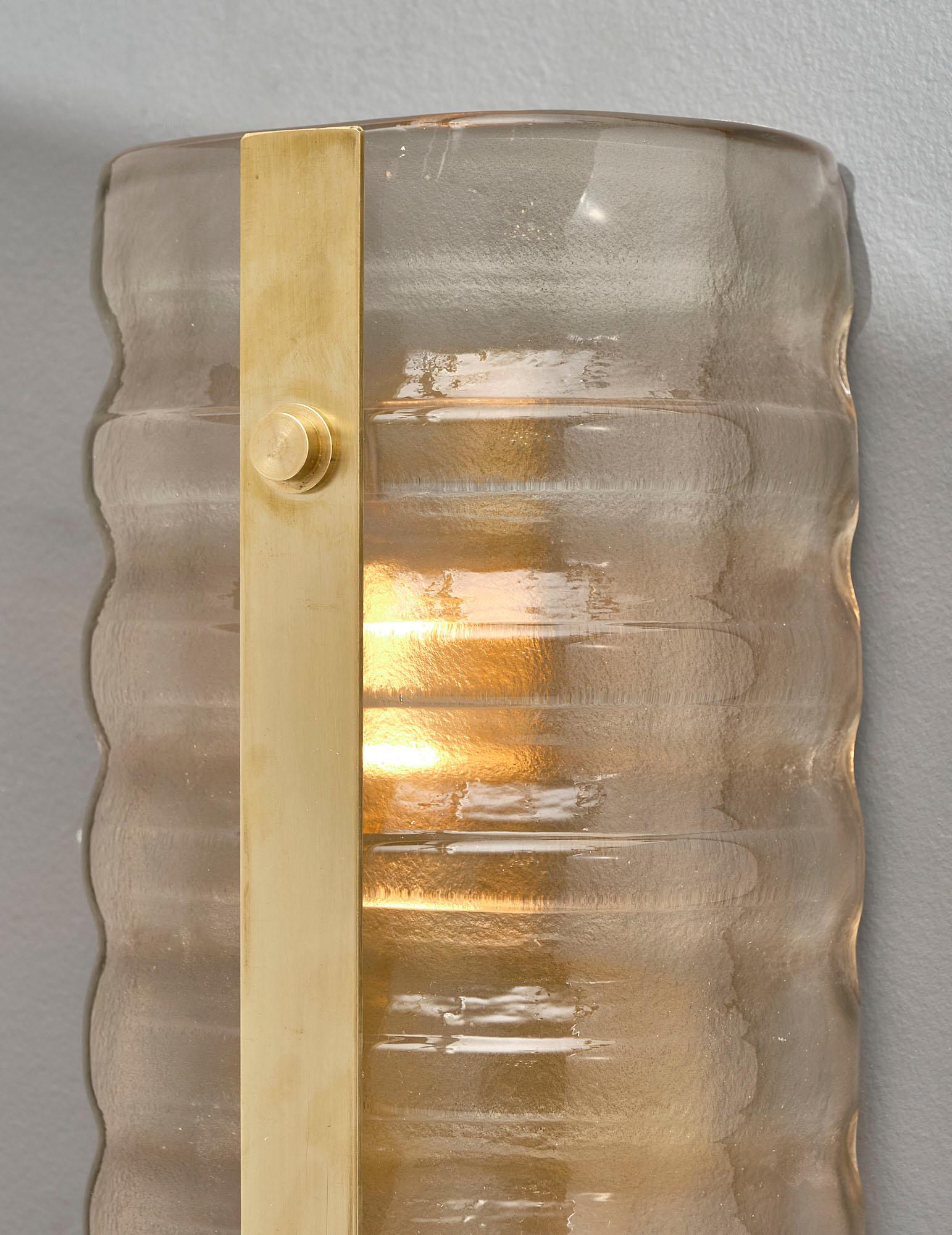 Mid-Century Modern Murano Glass and Brass Sconces For Sale