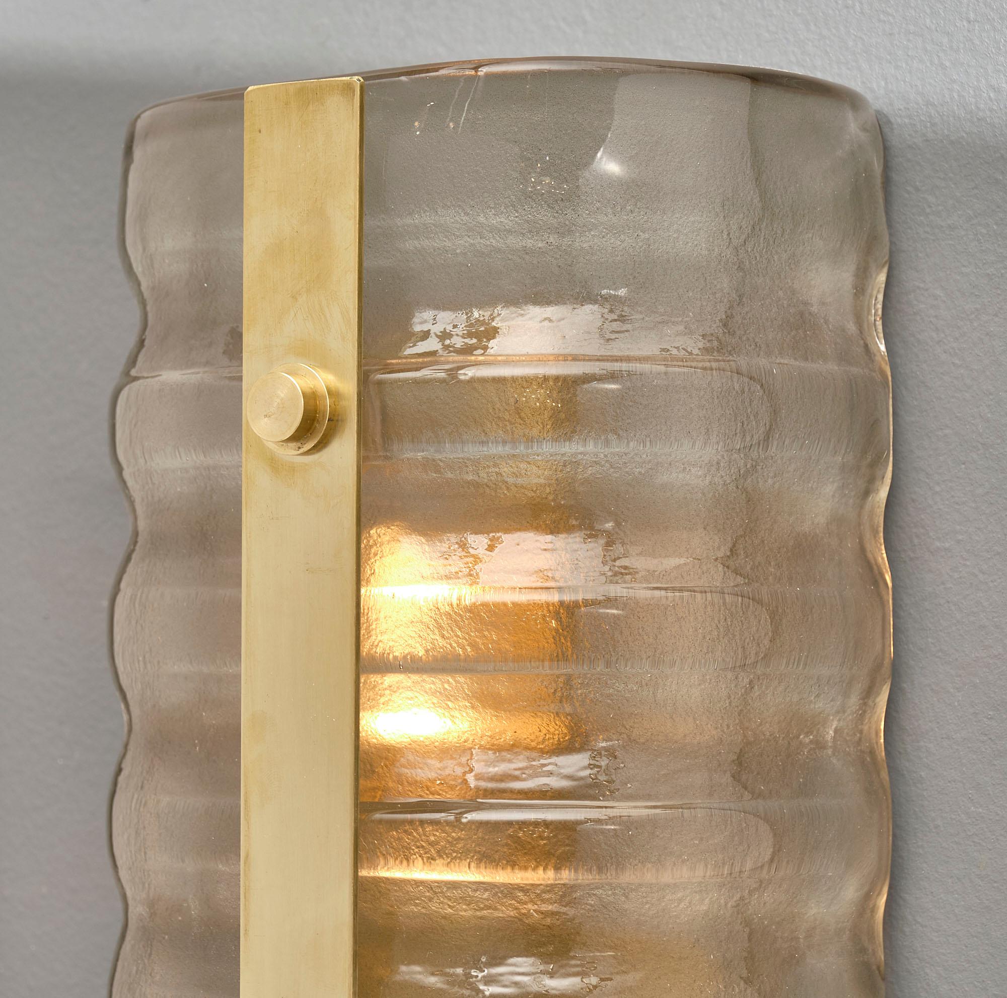 Contemporary Murano Glass and Brass Sconces For Sale