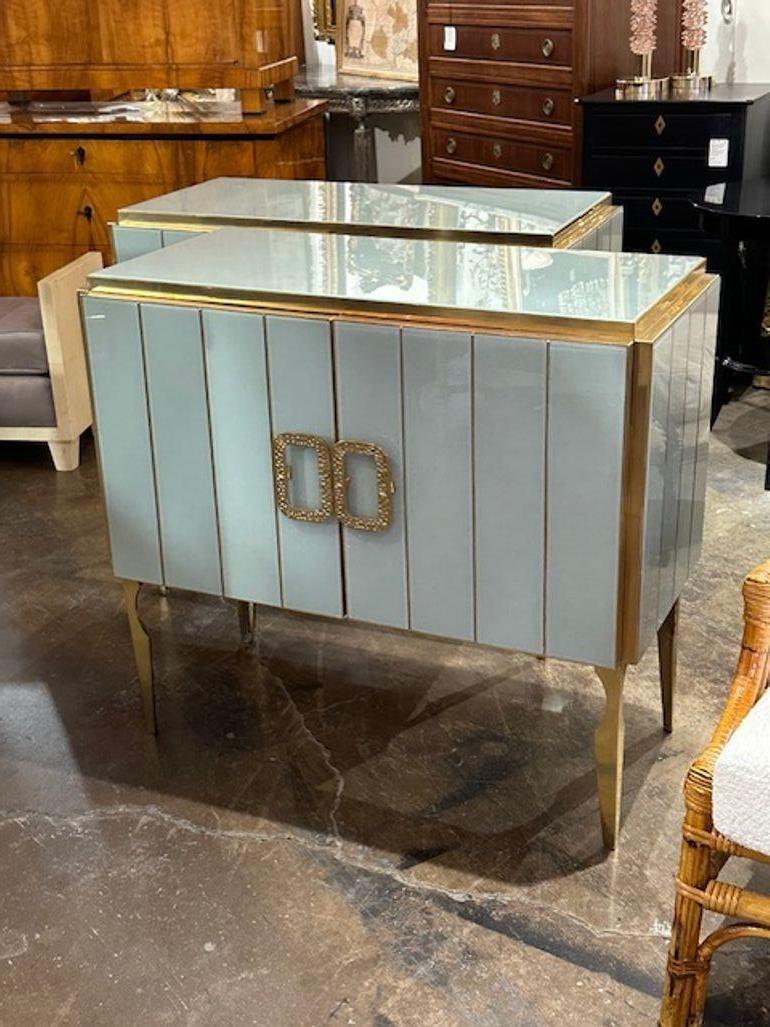 Murano Glass and Brass Side Cabinets In Good Condition For Sale In Dallas, TX