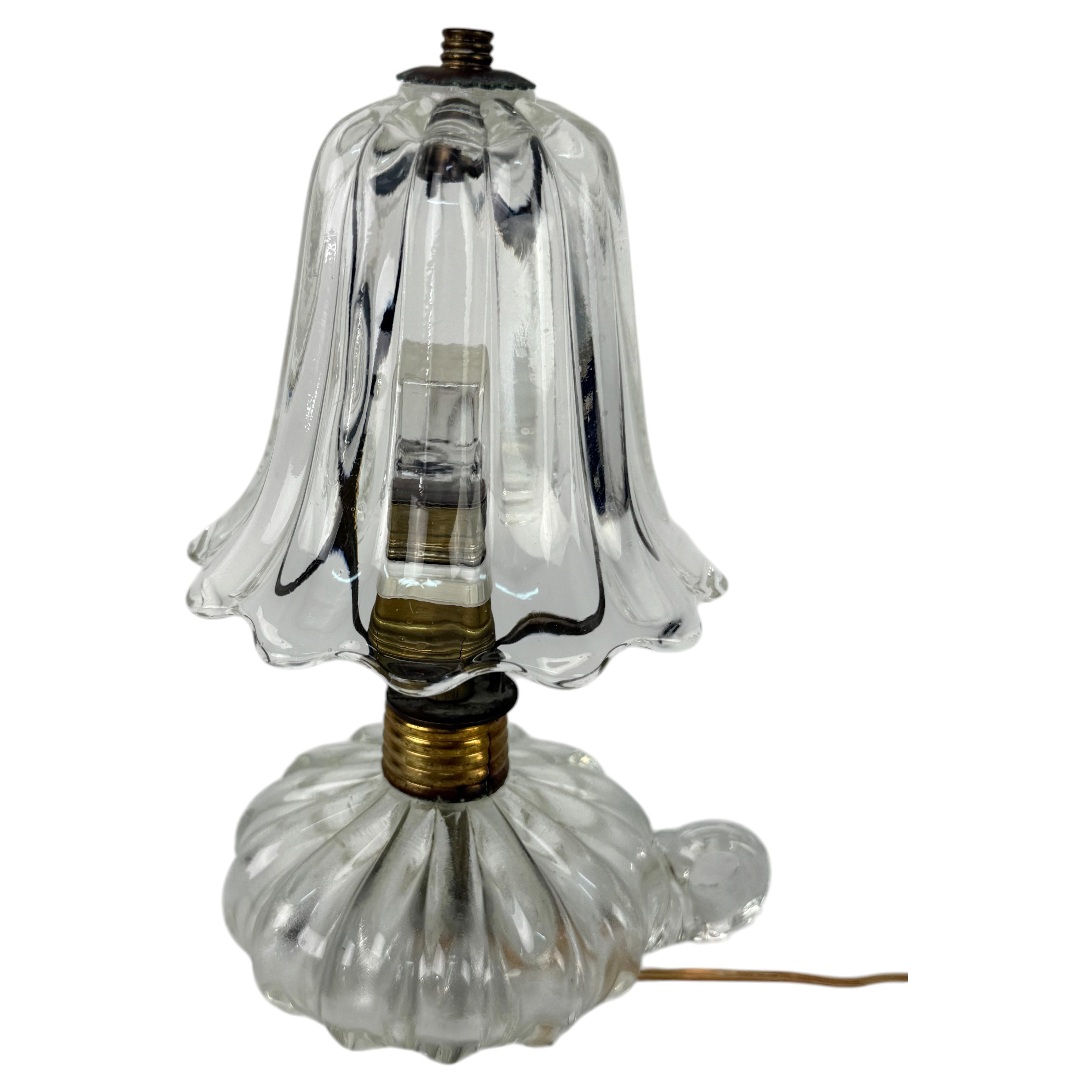 Murano Glass and Brass Table Lamp attributed to Ercole Barovier, 1940s