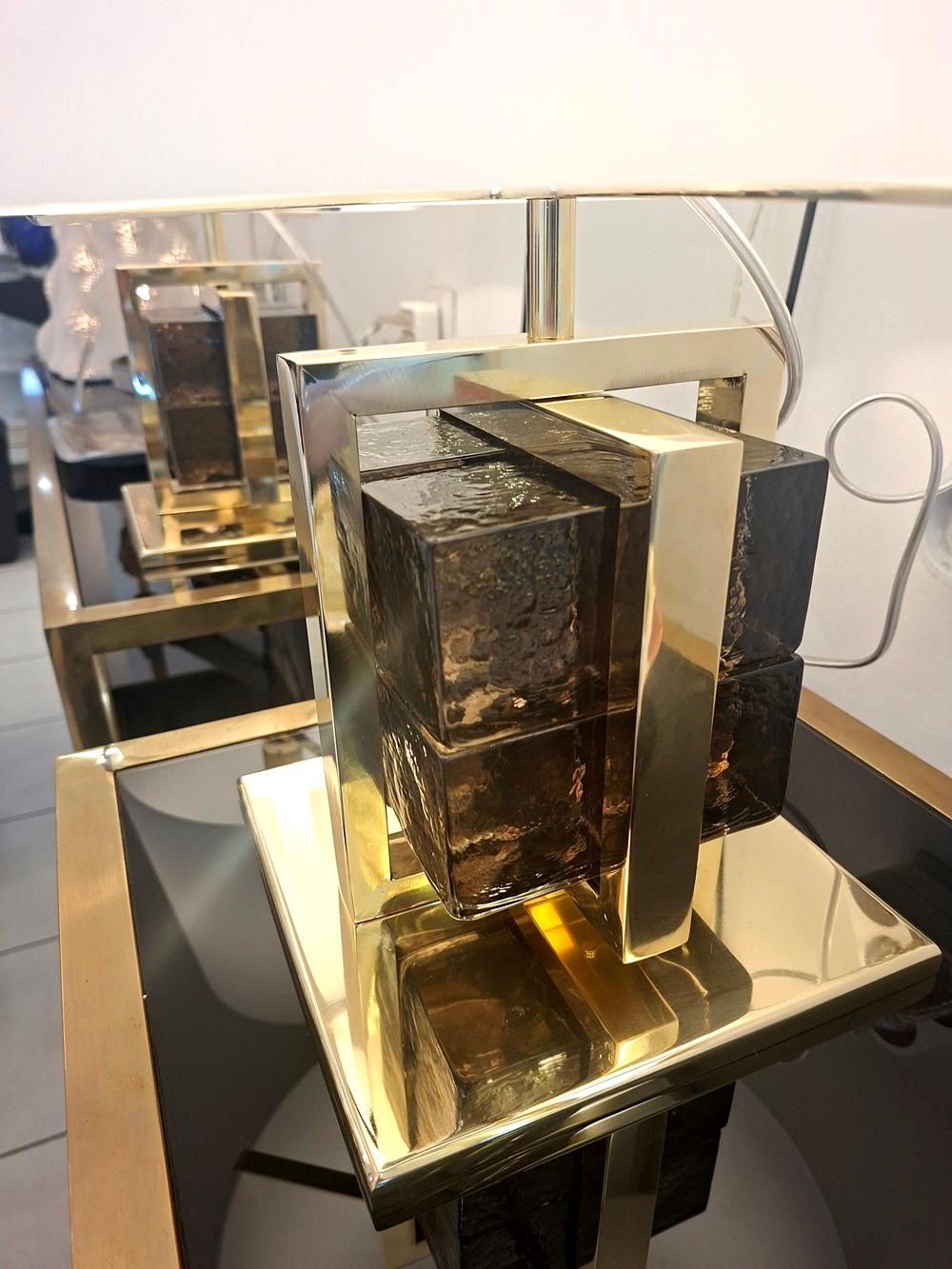 Lámpara de mesa de cristal de Murano y latón en venta 4