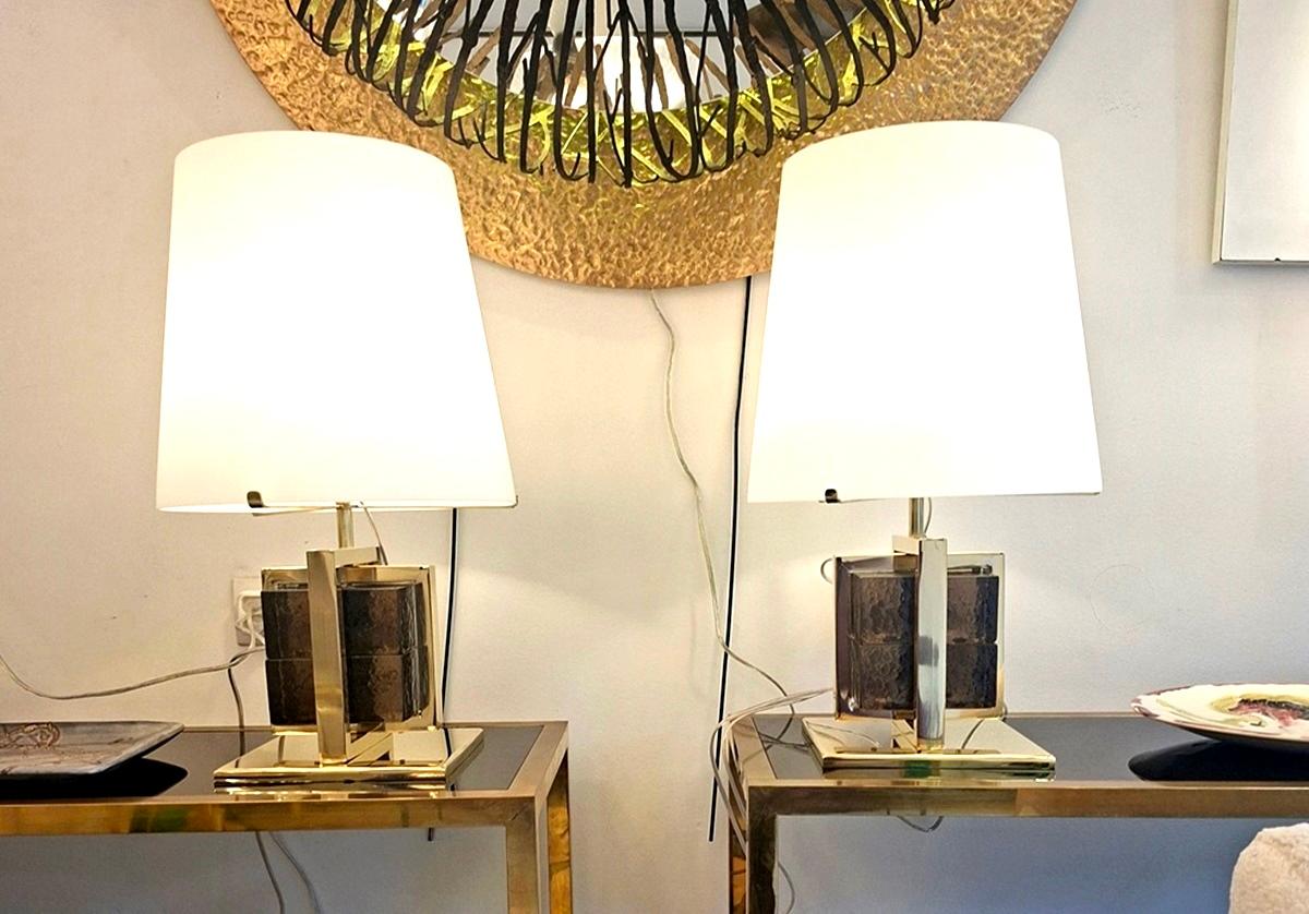 Lámpara de mesa de cristal de Murano y latón Italiano en venta