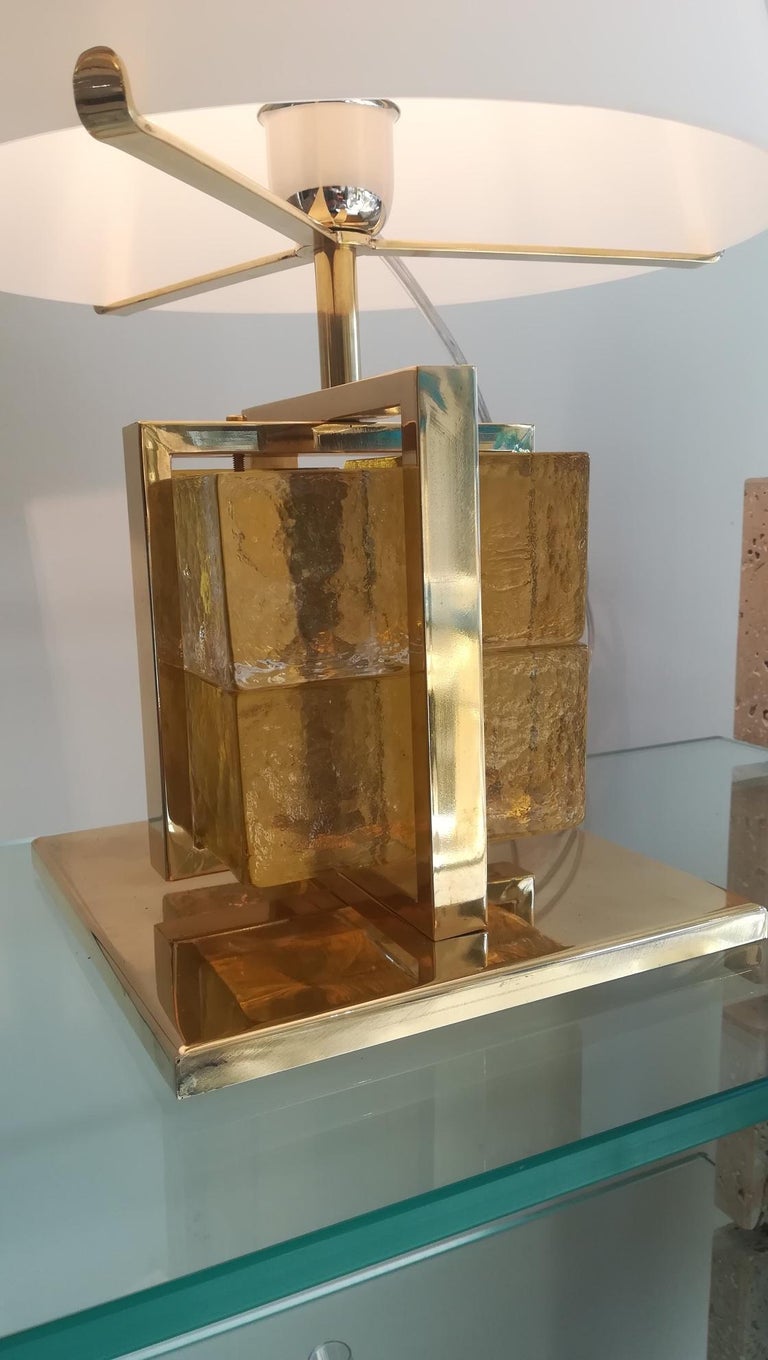 Murano Glass and Brass Table Lamp In Excellent Condition For Sale In Saint-Ouen, FR