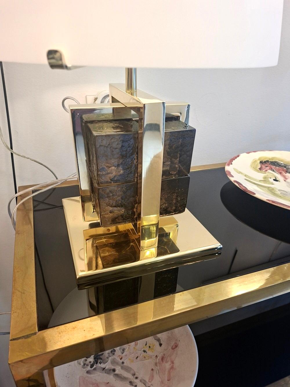 Lámpara de mesa de cristal de Murano y latón en Excelente estado para la venta en Saint-Ouen, FR