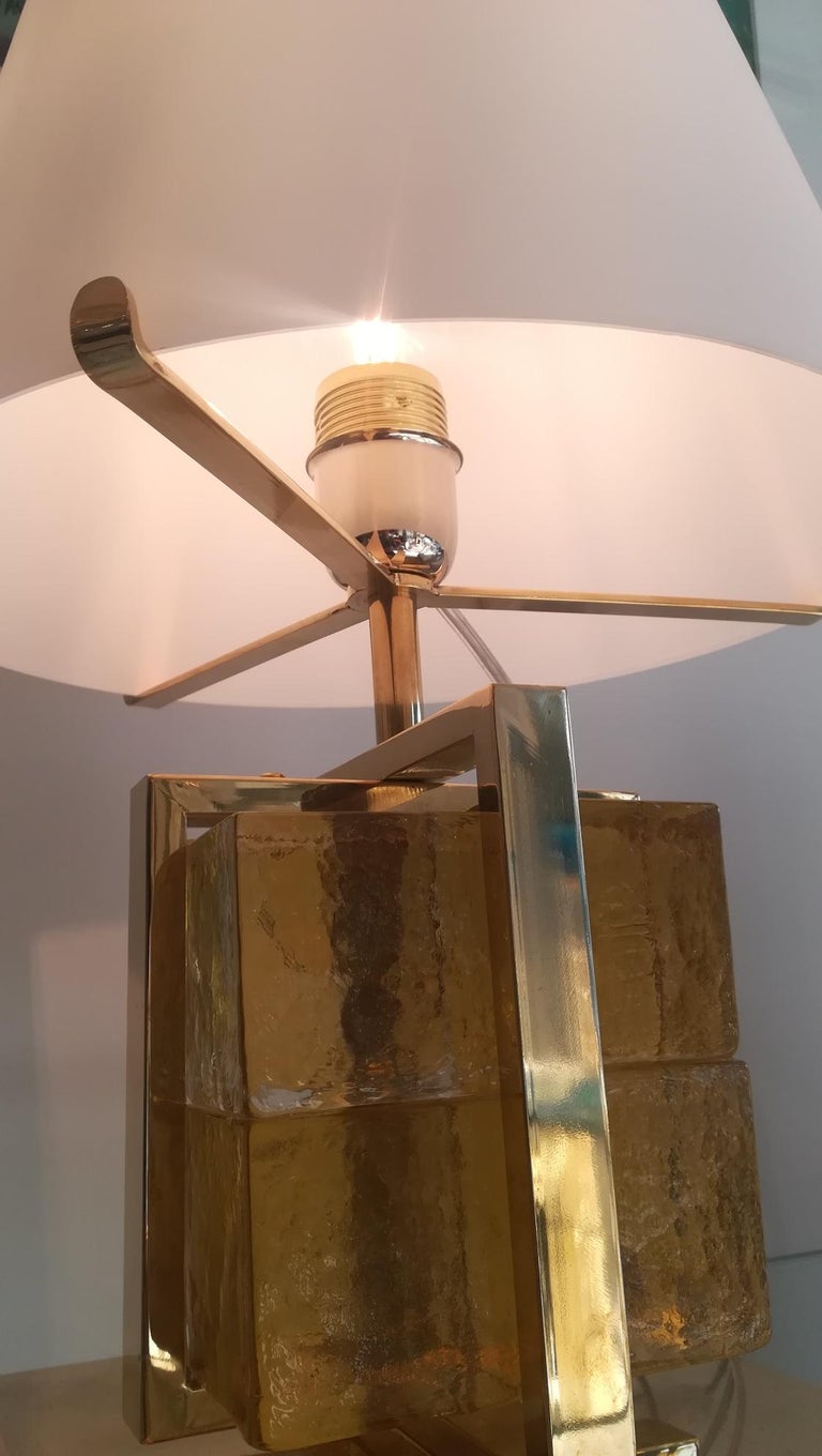 Contemporary Murano Glass and Brass Table Lamp For Sale
