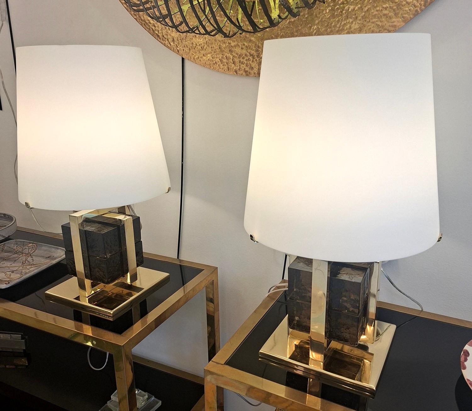 Lámpara de mesa de cristal de Murano y latón en venta 2