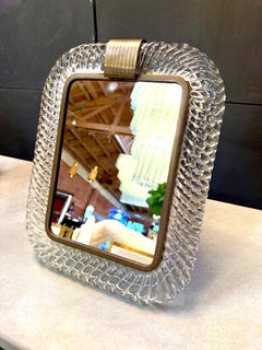 1960s Mid-Century Italian Table Mirror, Murano Glass & Brass Accent
